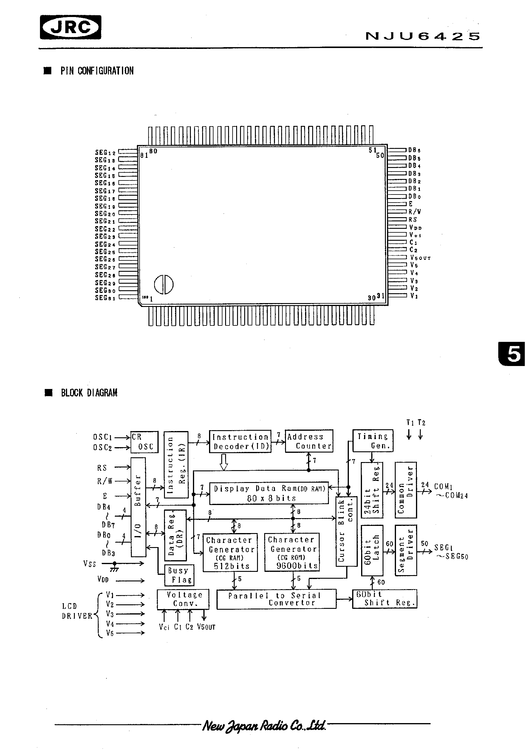 Datasheet NJU6425 - 10-CHARACTER 3-LINE DOT MATRIX LCD CONTROLLER DRIVER page 2
