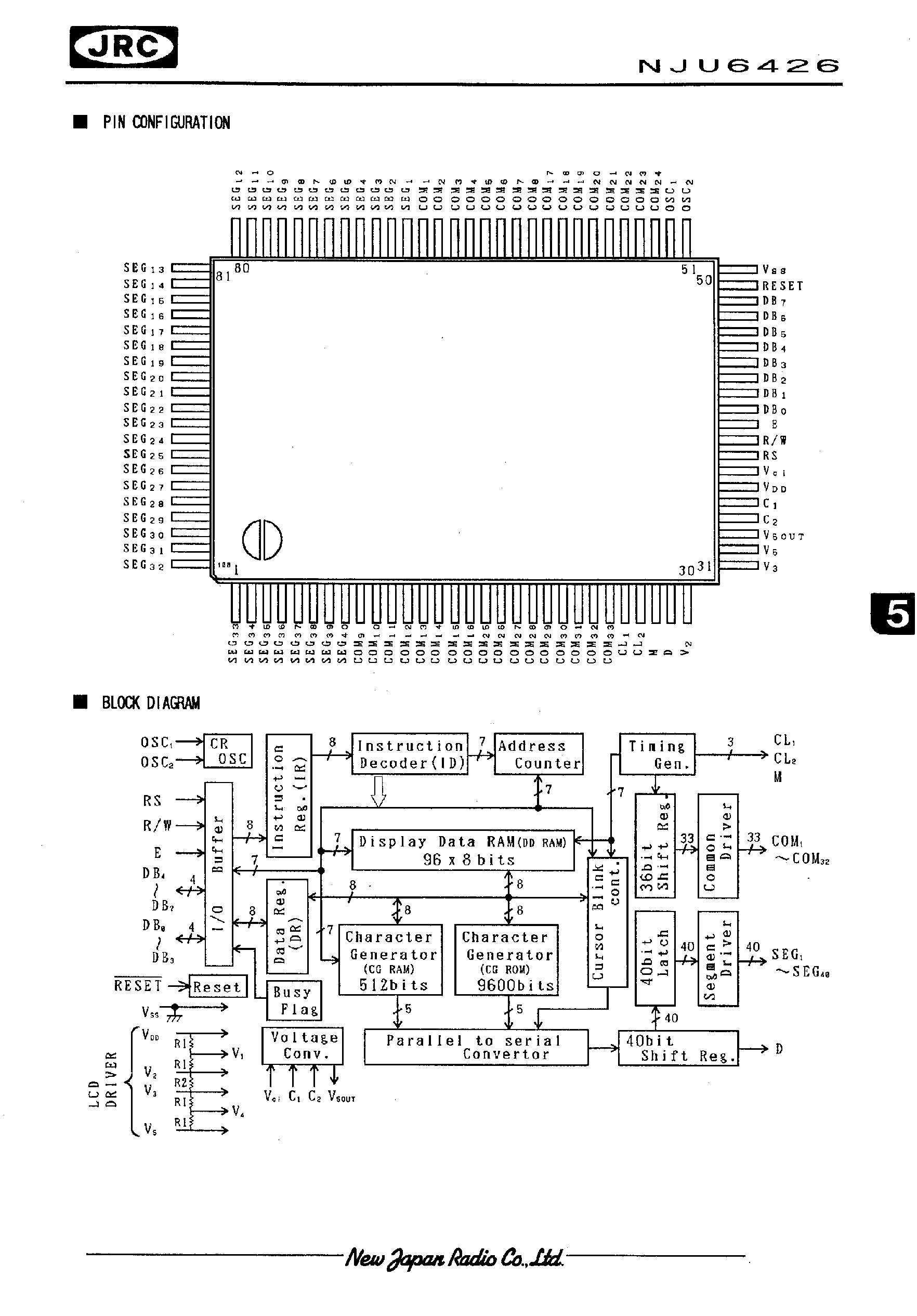 Даташит NJU6426 - 8-CHARACTER 4-LINE WITH EXTENSION FUNCTION DOT MATRIX LCD CONTROLLER DRIVER страница 2