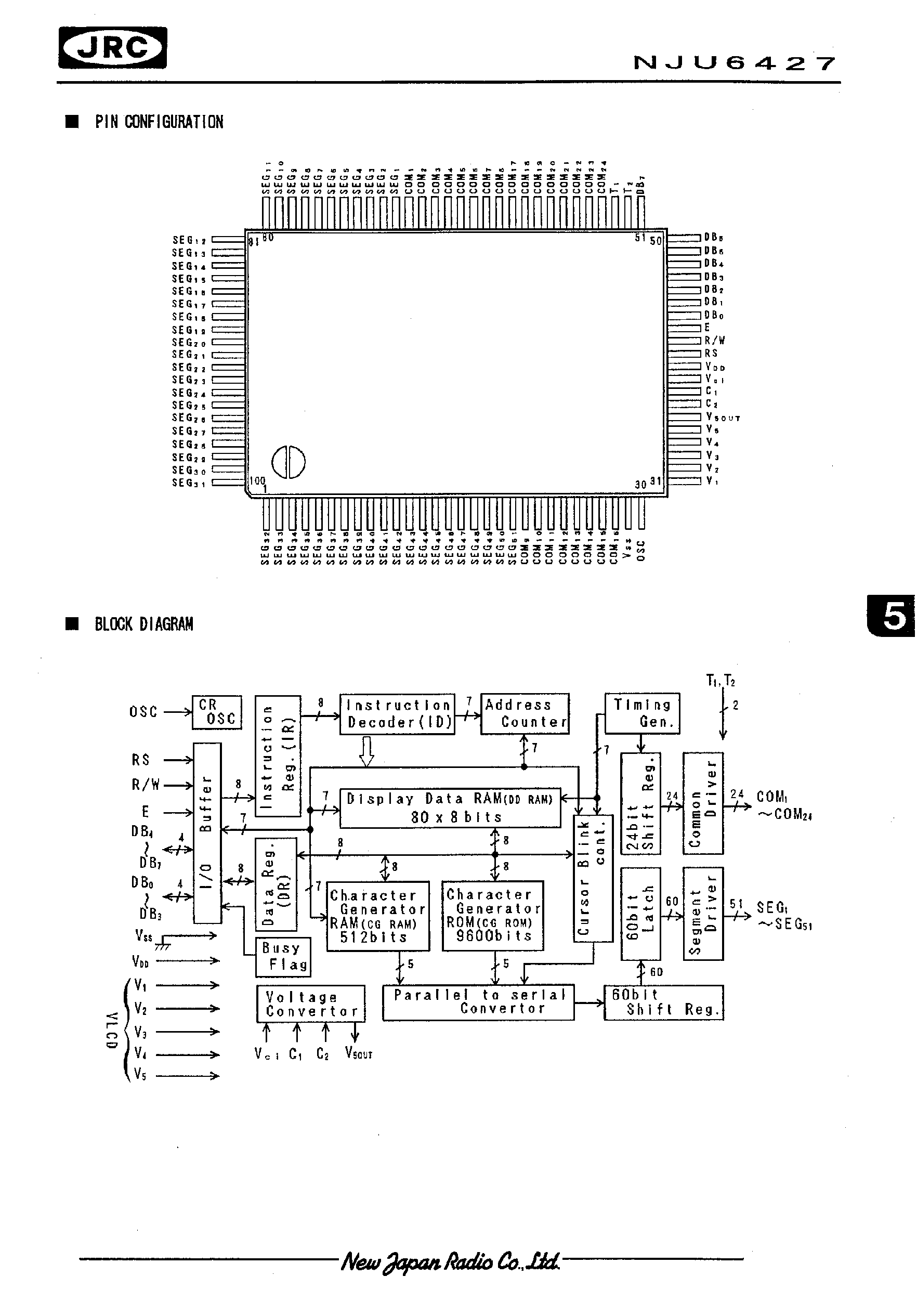 Datasheet NJU6427 page 2 Datasheet NJU6427 - 10-CHARACTER 3-LINE DOT MATRIX LCD CONTROLLER DRIVER page 2