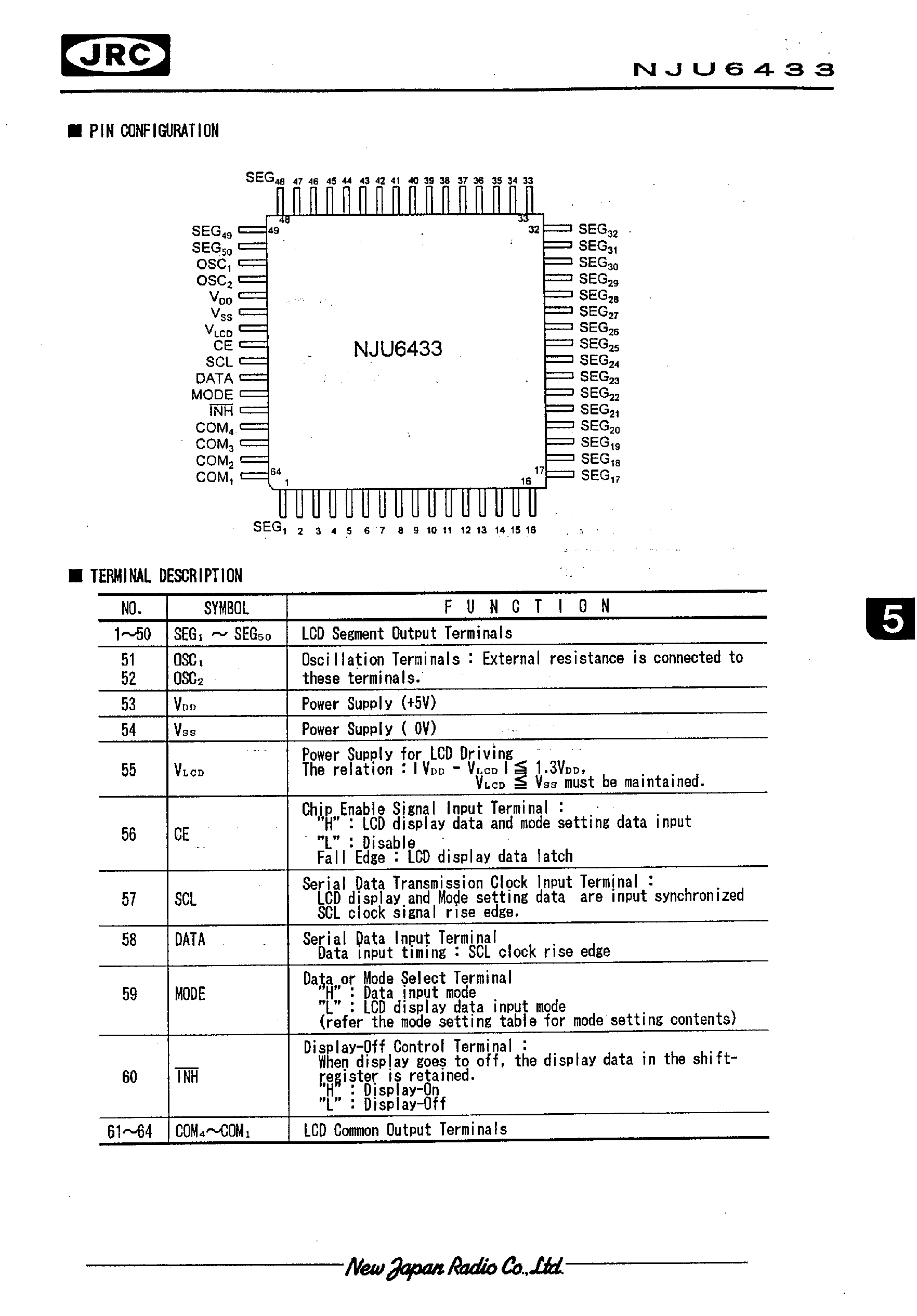 Datasheet NJU6433 - 1/4 DUTY LCD DRIVER page 2