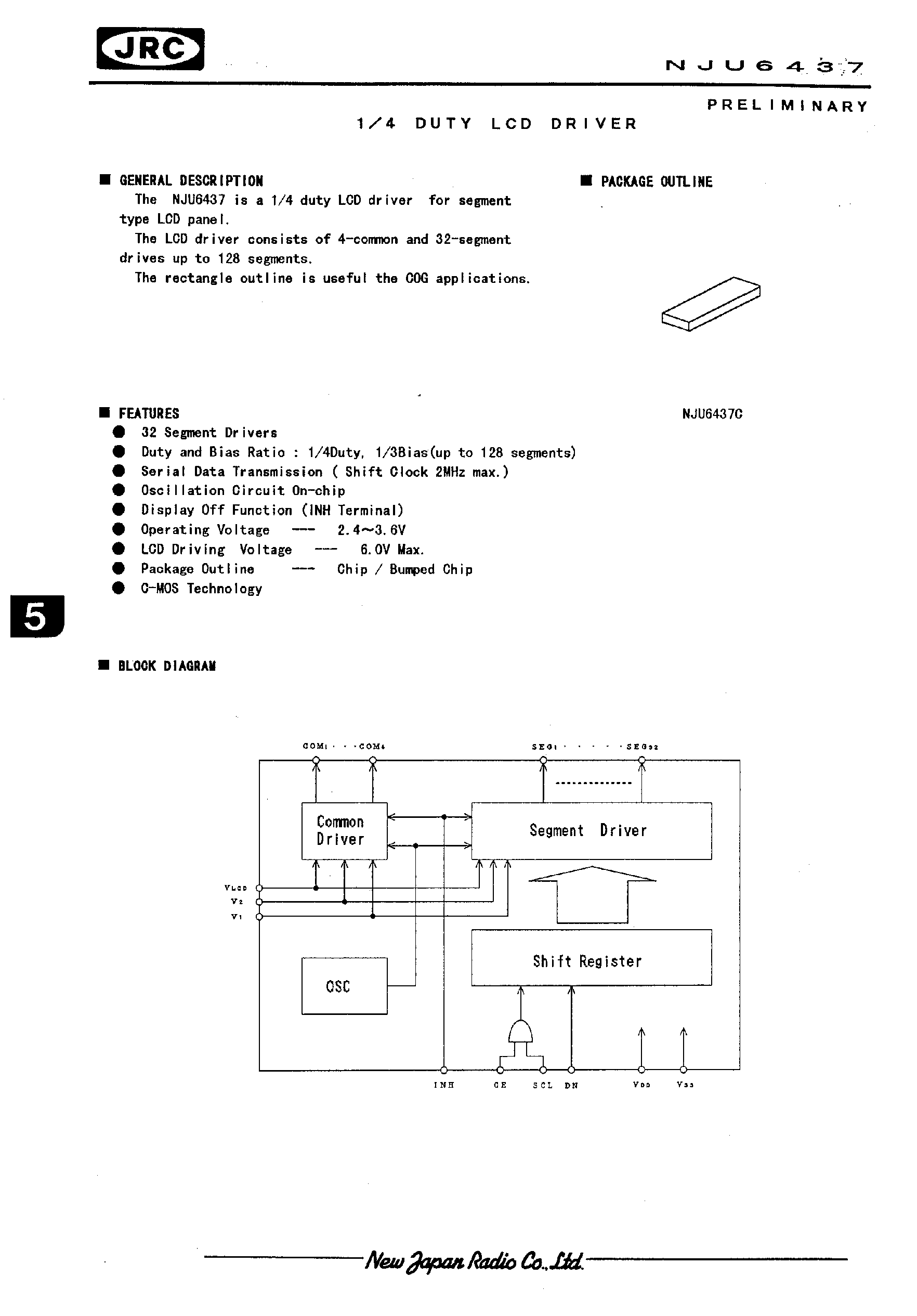 Datasheet NJU6437 - 1/4 DUTY LCD DRIVER page 1