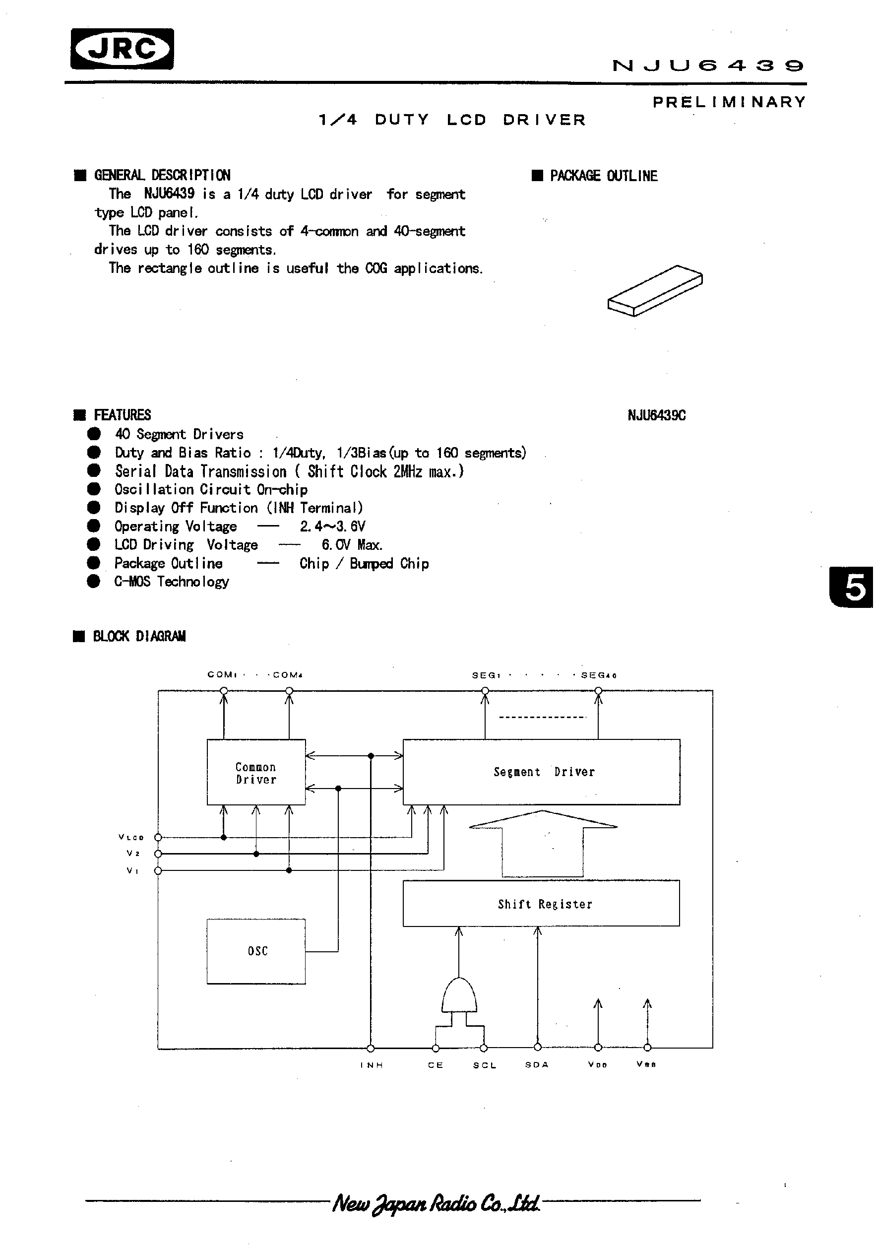 Даташит NJU6439 - 1/4 DUTY LCD DRIVER страница 1