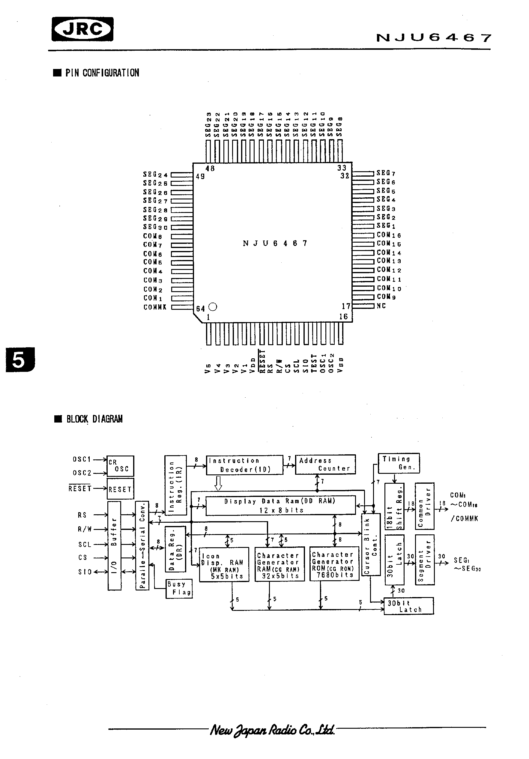 Datasheet NJU6467 - 12-CHARACTER 1-LINE DOT MATRIX LCD CONTROLLER DRIVER page 2