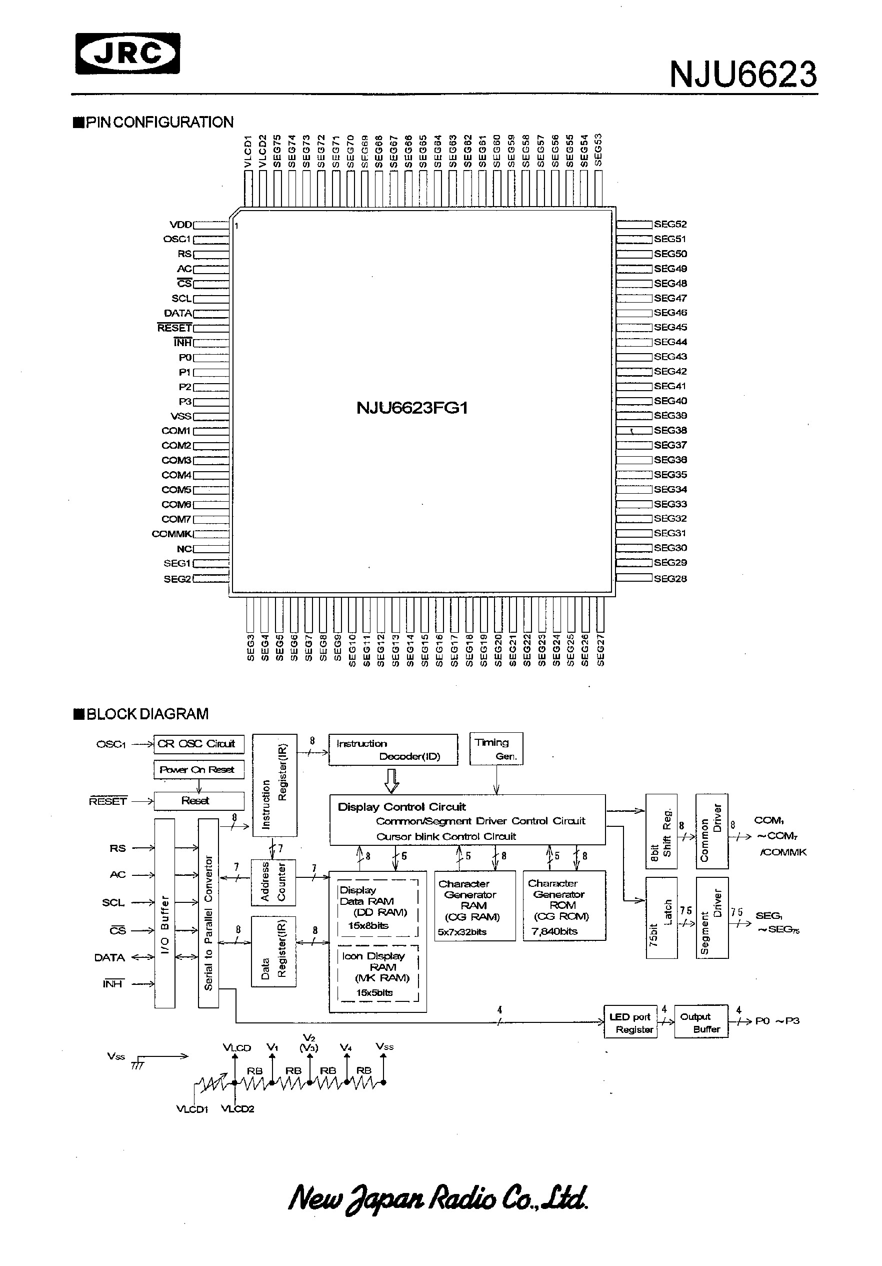 Datasheet NJU6623 - 15-CHARACTER 1-LINE DOT MATRIX LCD CONTROLLER DRIVER with OUTPUT PORT page 2