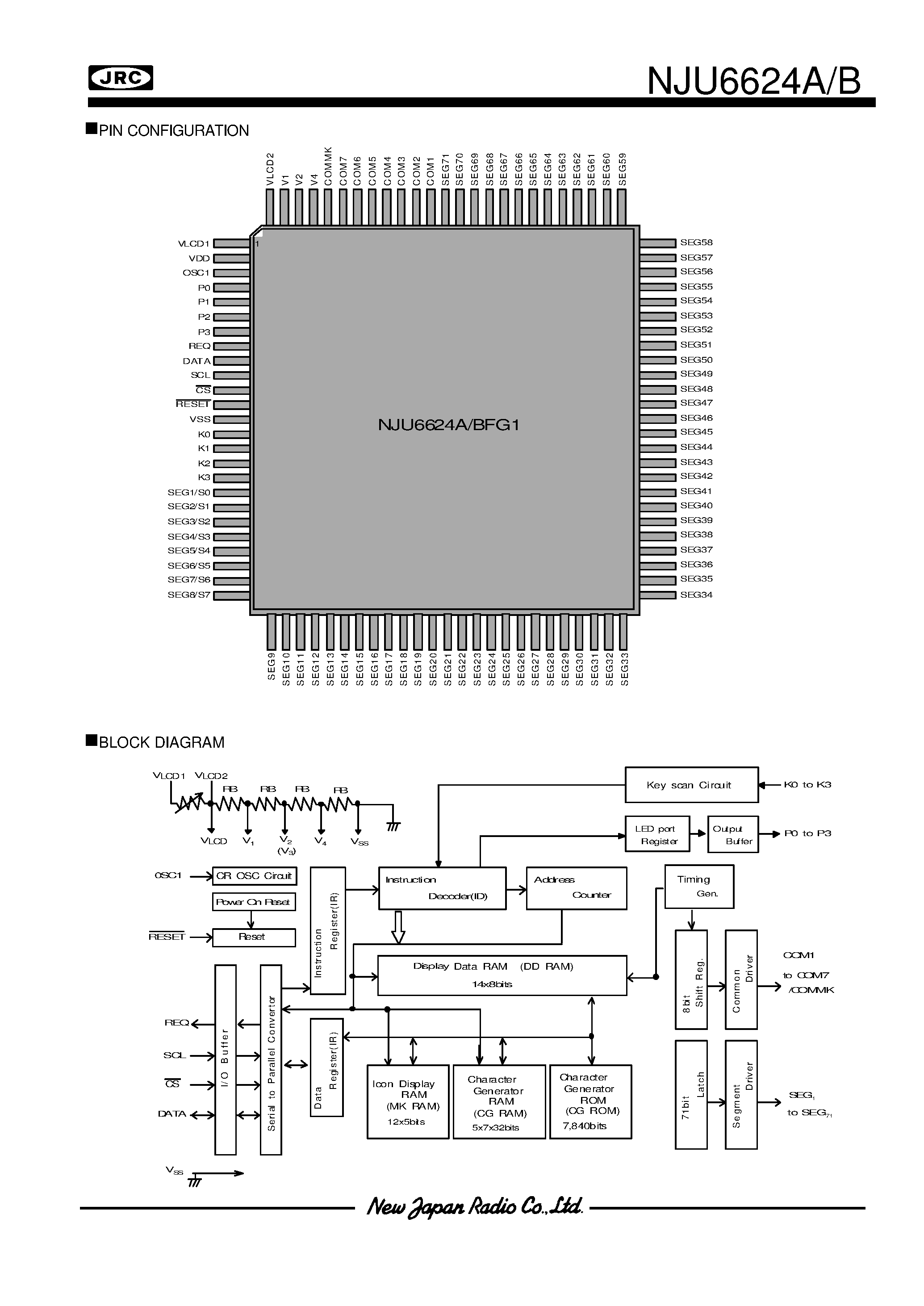 Datasheet NJU6624B - 12-CHARACTER 1-LINE DOT MATRIX LCD CONTROLLER DRIVER with SMOOTH SCROLL FUNCTION page 2