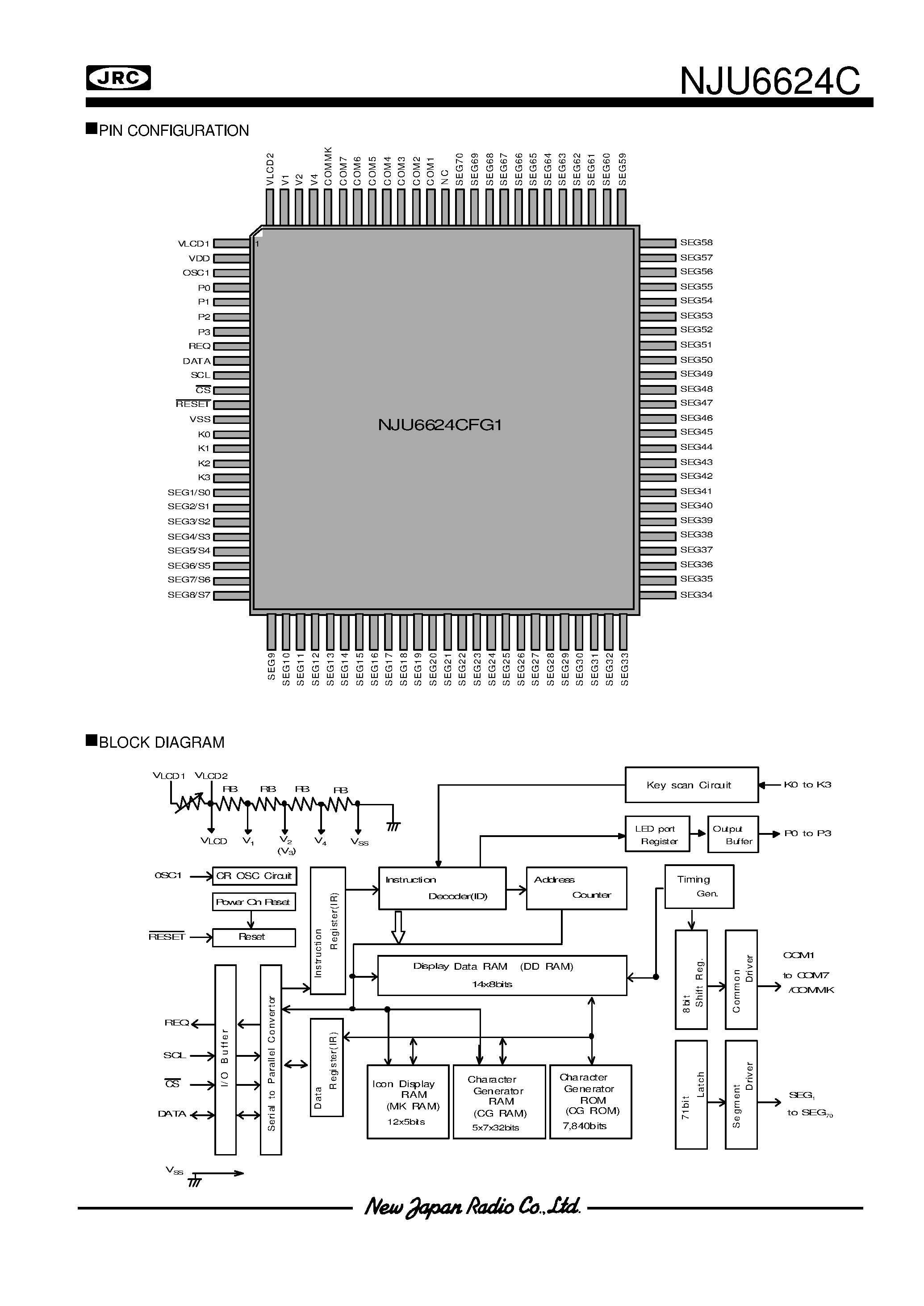 Datasheet NJU6624C - 14-CHARACTER 1-LINE DOT MATRIX LCD CONTROLLER DRIVER with SMOOTH SCROLL FUNCTION page 2