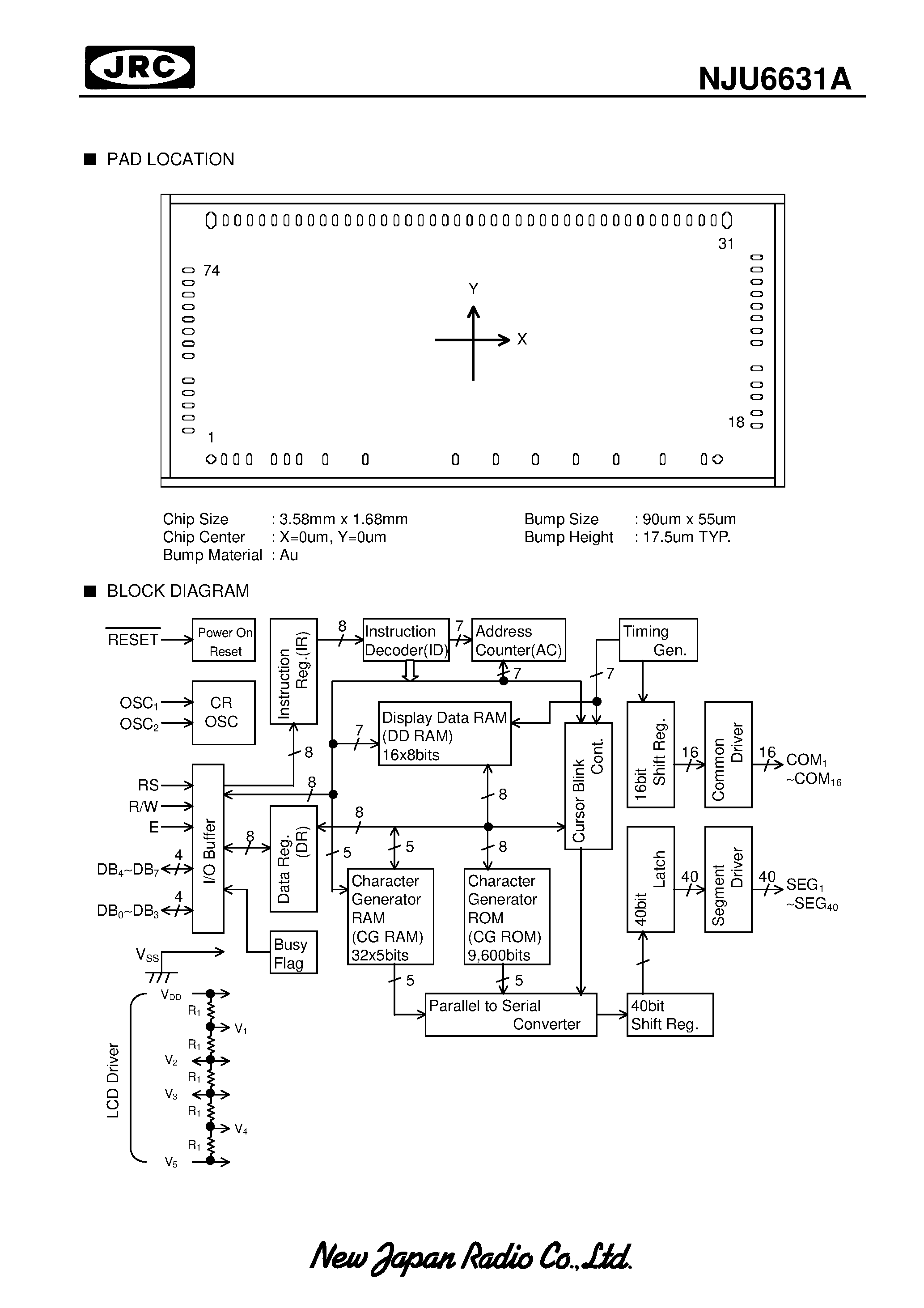 Datasheet NJU6631A - 16-CHARACTER 1-LINE DOT MATRIX LCD CONTROLLER DRIVER page 2