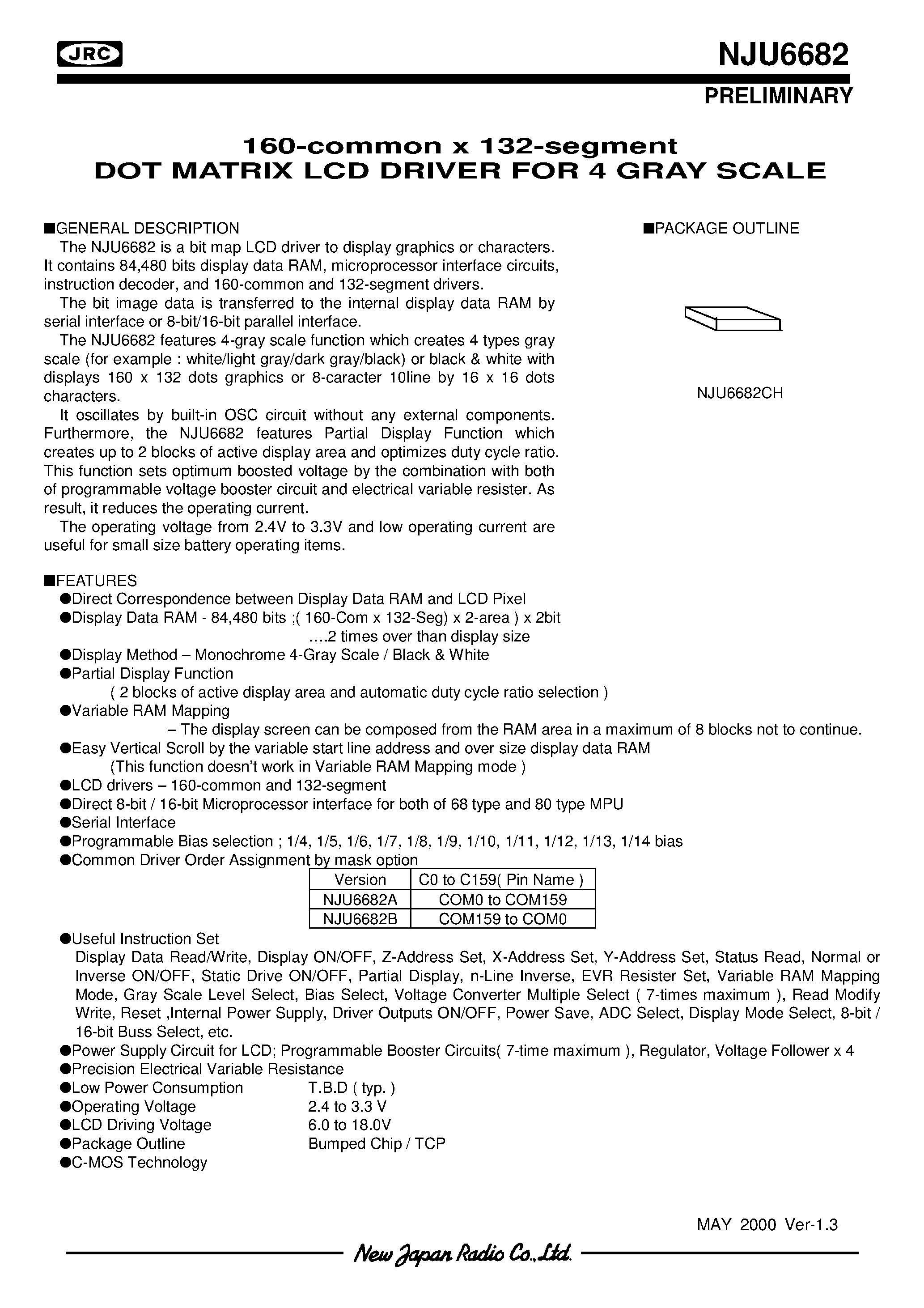 Datasheet NJU7001 page 1 Datasheet NJU7001 - LOW VOLTAGE C-MOS OPERATIONAL AMPLIFIER page 1