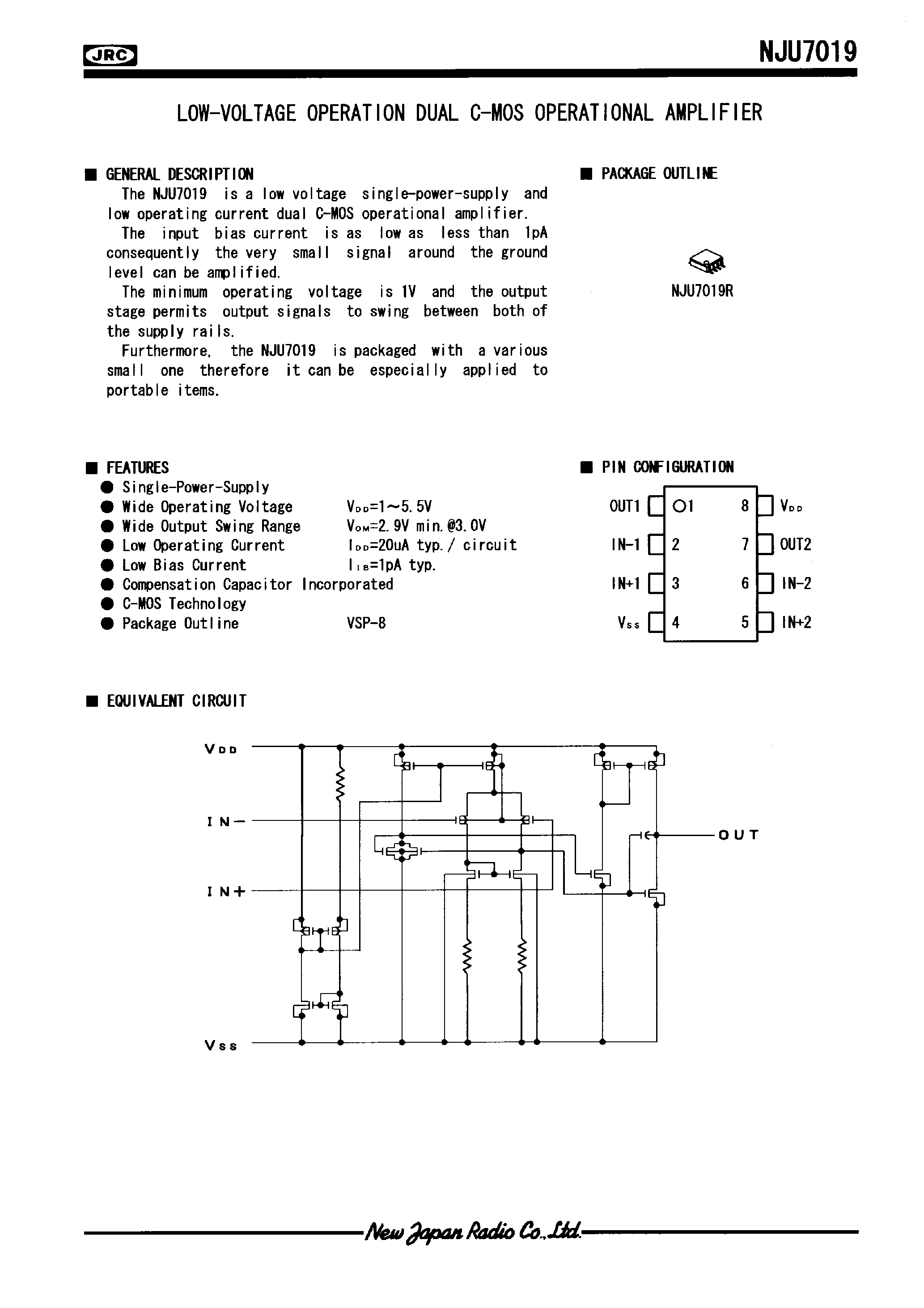 Datasheet NJU701XD page 1 Datasheet NJU701XD - LOW-POWER DUAL C-MOS OPERATIONAL AMPLIFIER page 1