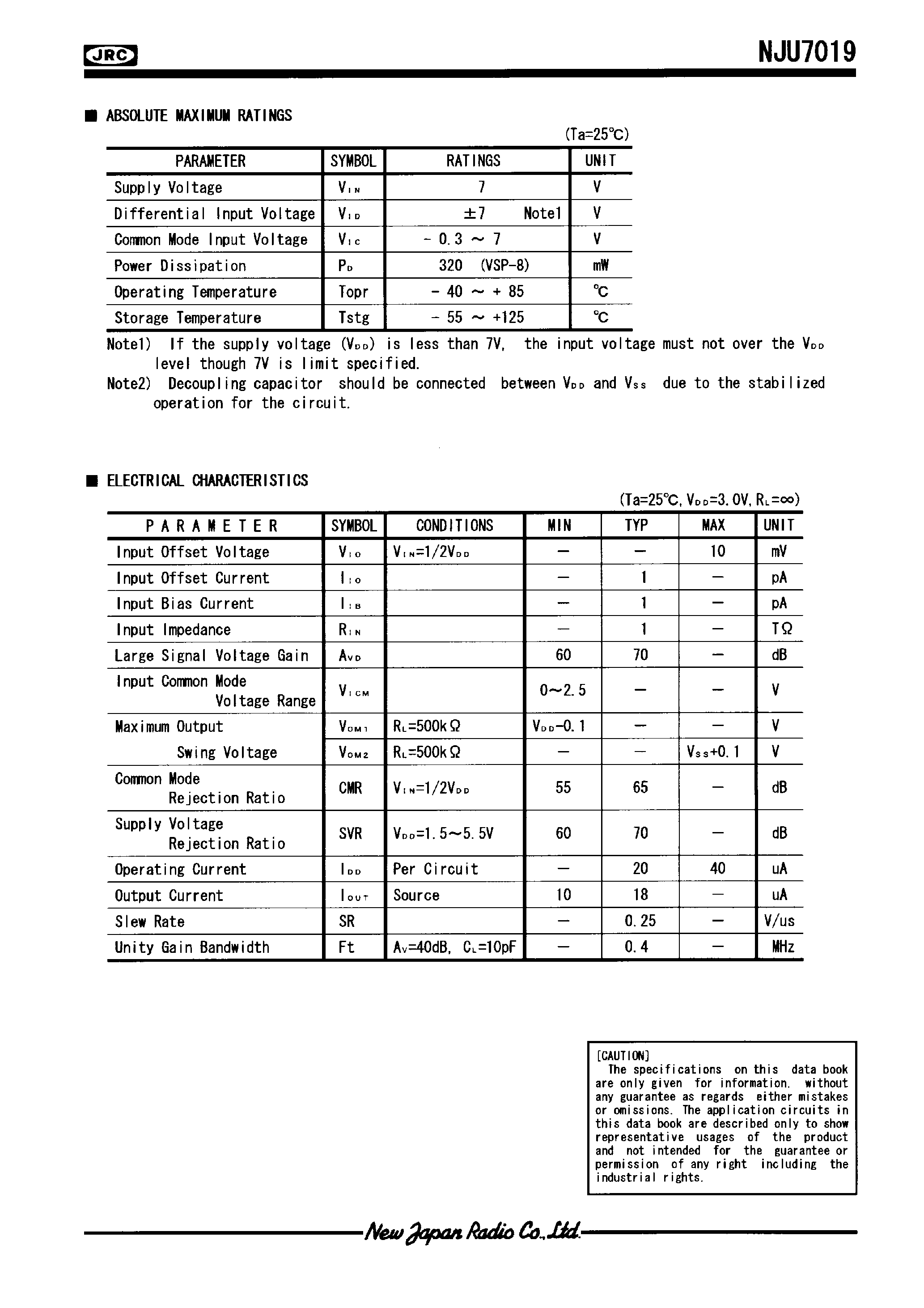 Datasheet NJU701XD page 2 Datasheet NJU701XD - LOW-POWER DUAL C-MOS OPERATIONAL AMPLIFIER page 2