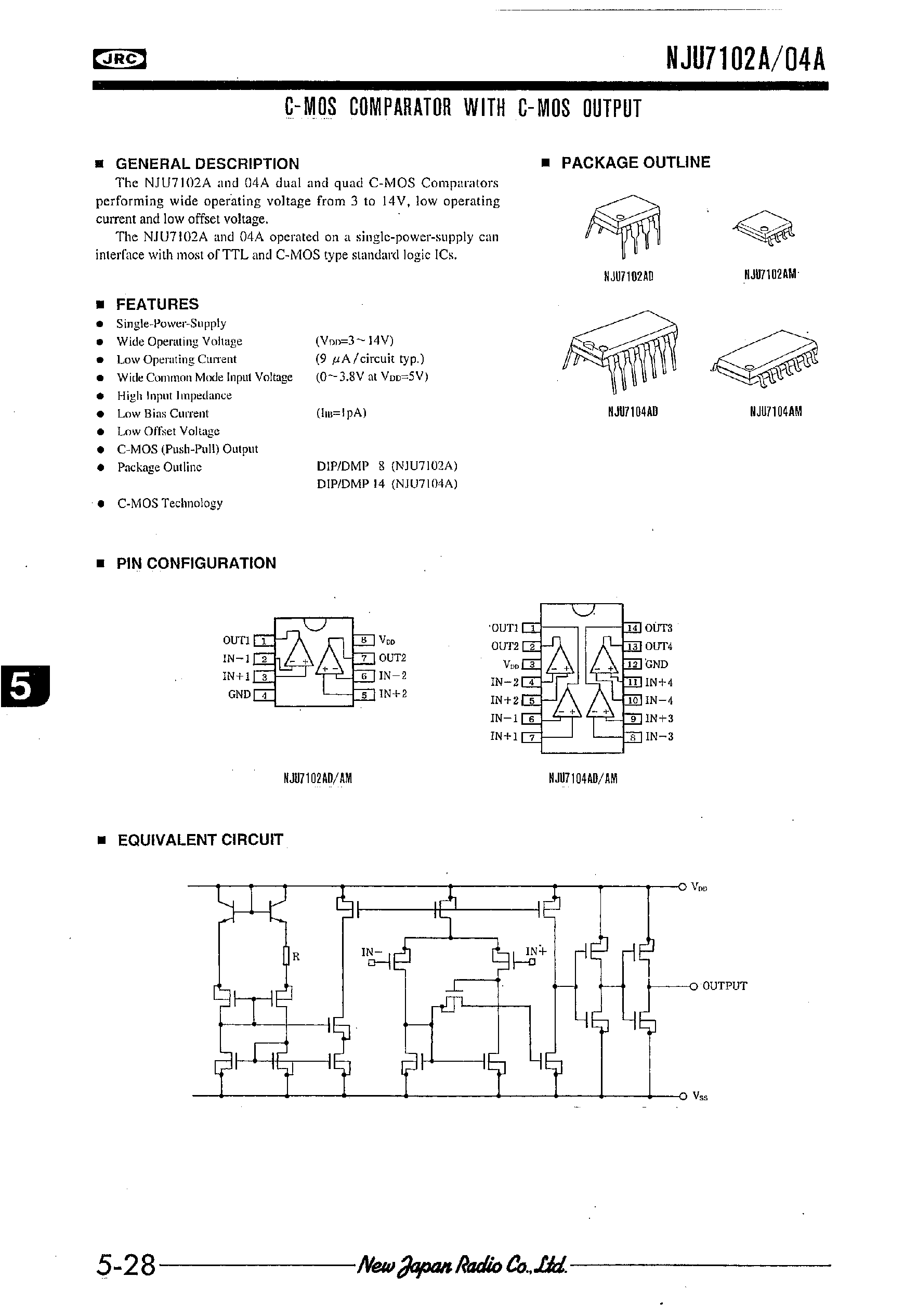 Даташит на микросхему NJU7104A страница 1 Даташит NJU7104A - C-MOS COMPARATOR WITH C-MOS OUTPUT страница 1