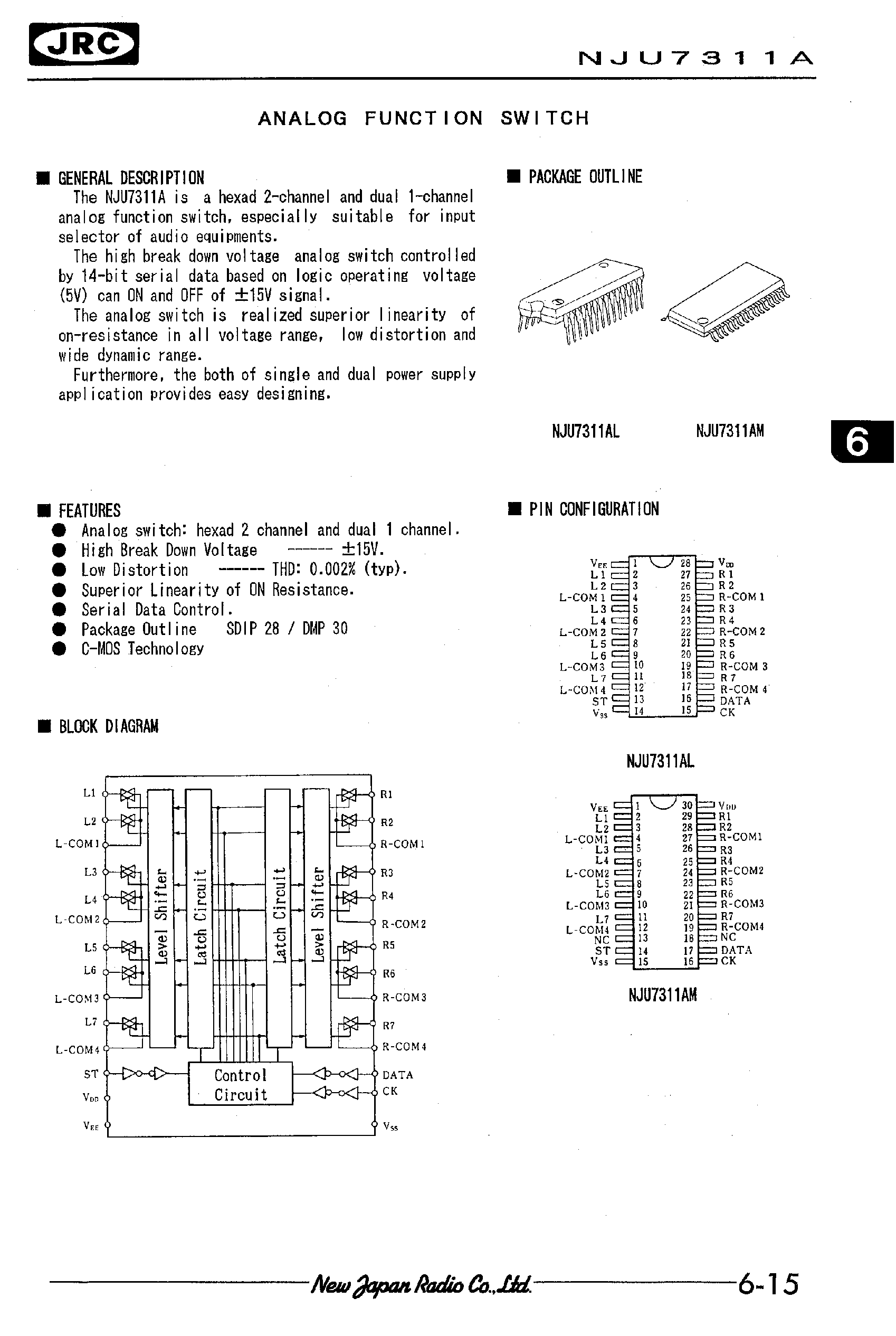 Datasheet NJU7311A page 1 Datasheet NJU7311A - ANALOG FUNCTION SWITCH page 1