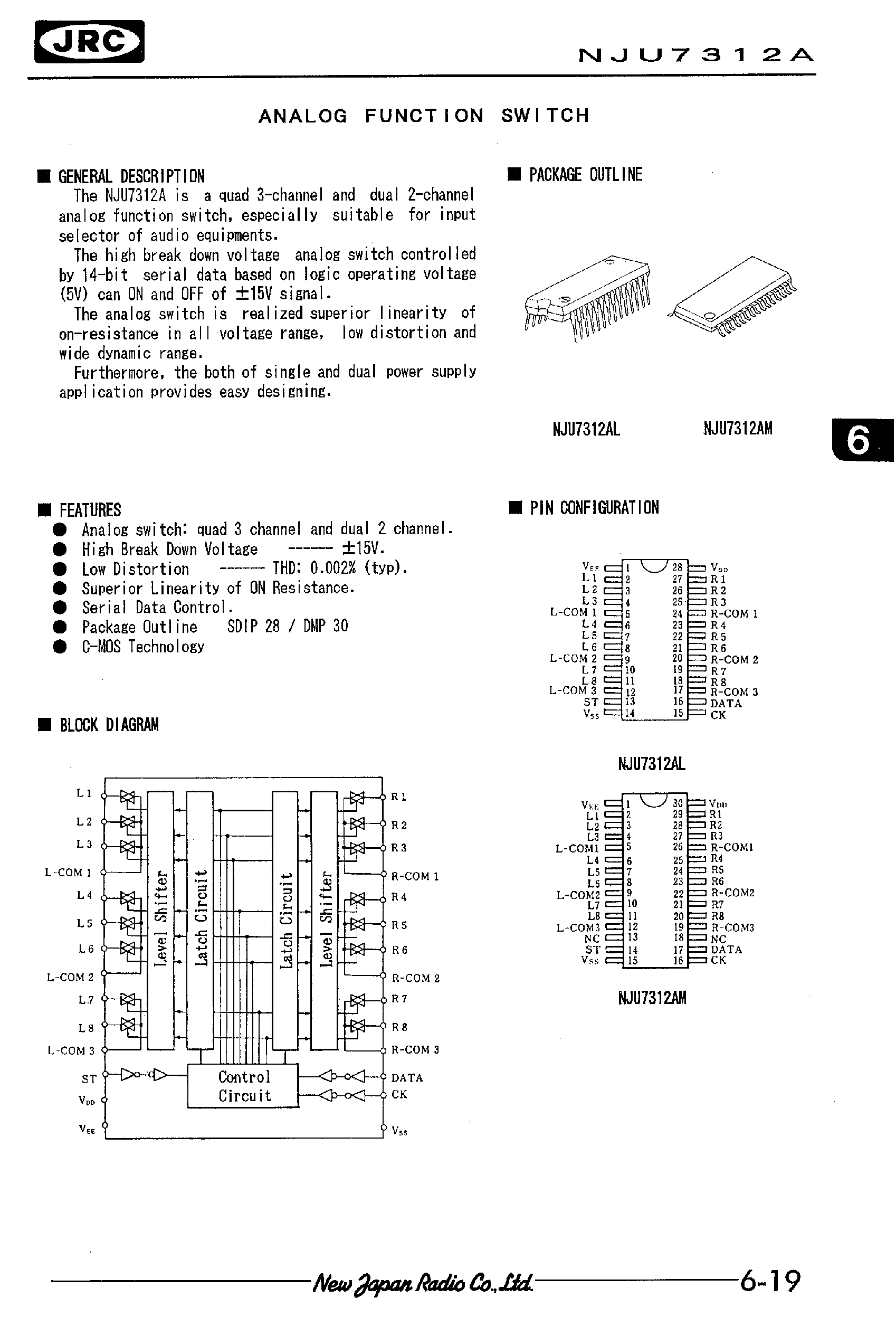 Datasheet NJU7312A page 1 Datasheet NJU7312A - ANALOG FUNCTION SWITCH page 1