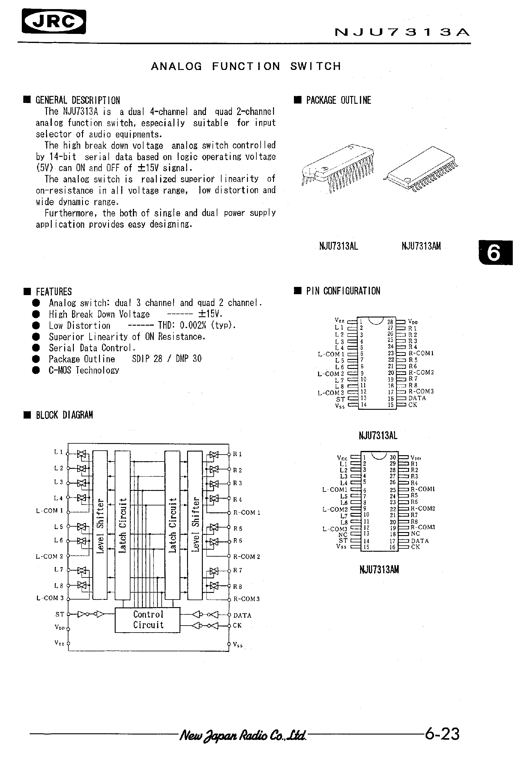 Datasheet NJU7313A page 1 Datasheet NJU7313A - ANALOG FUNCTION SWITCH page 1