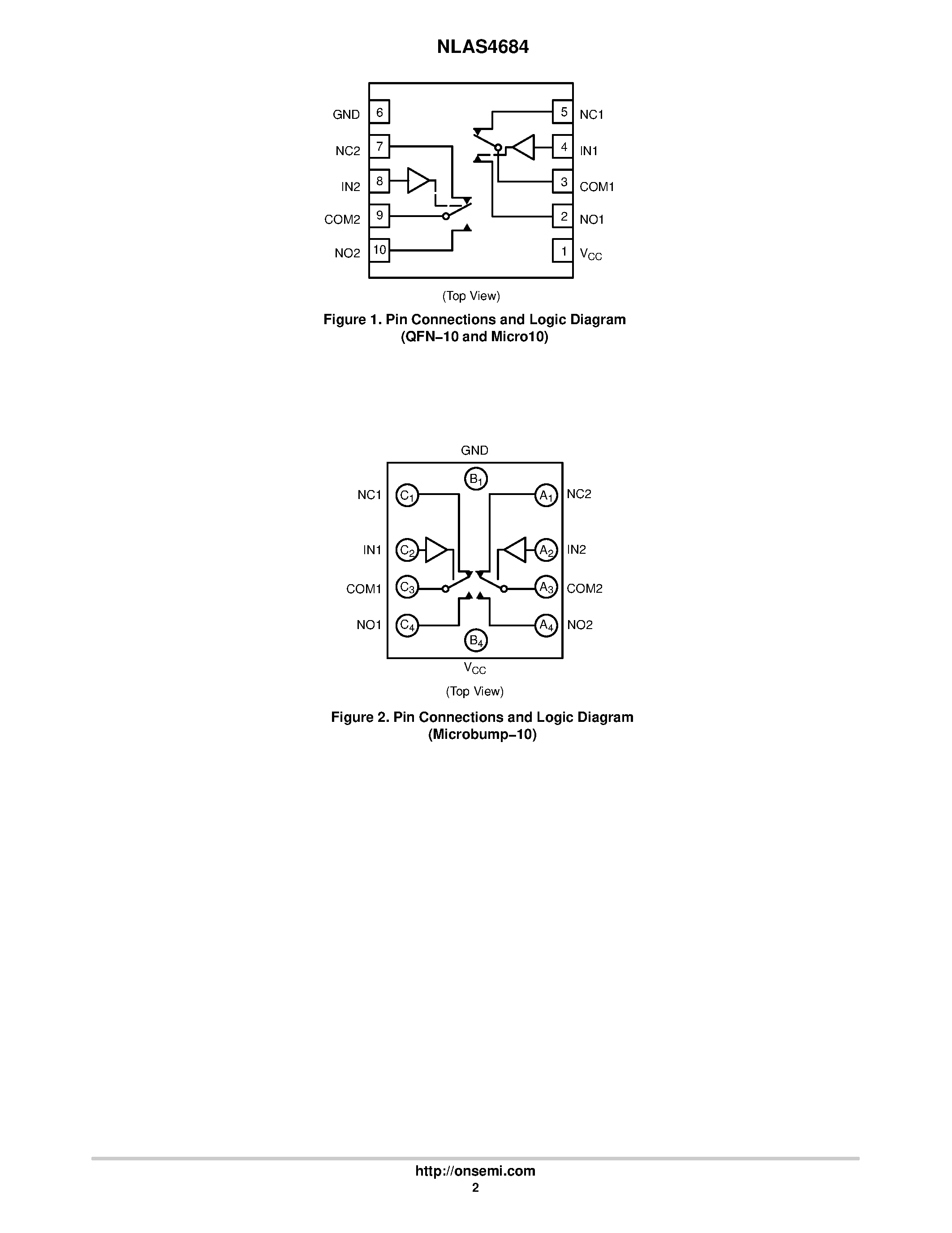Datasheet NLAS4684 - Ultra-Low Resistance Dual SPDT Analog Switch page 2