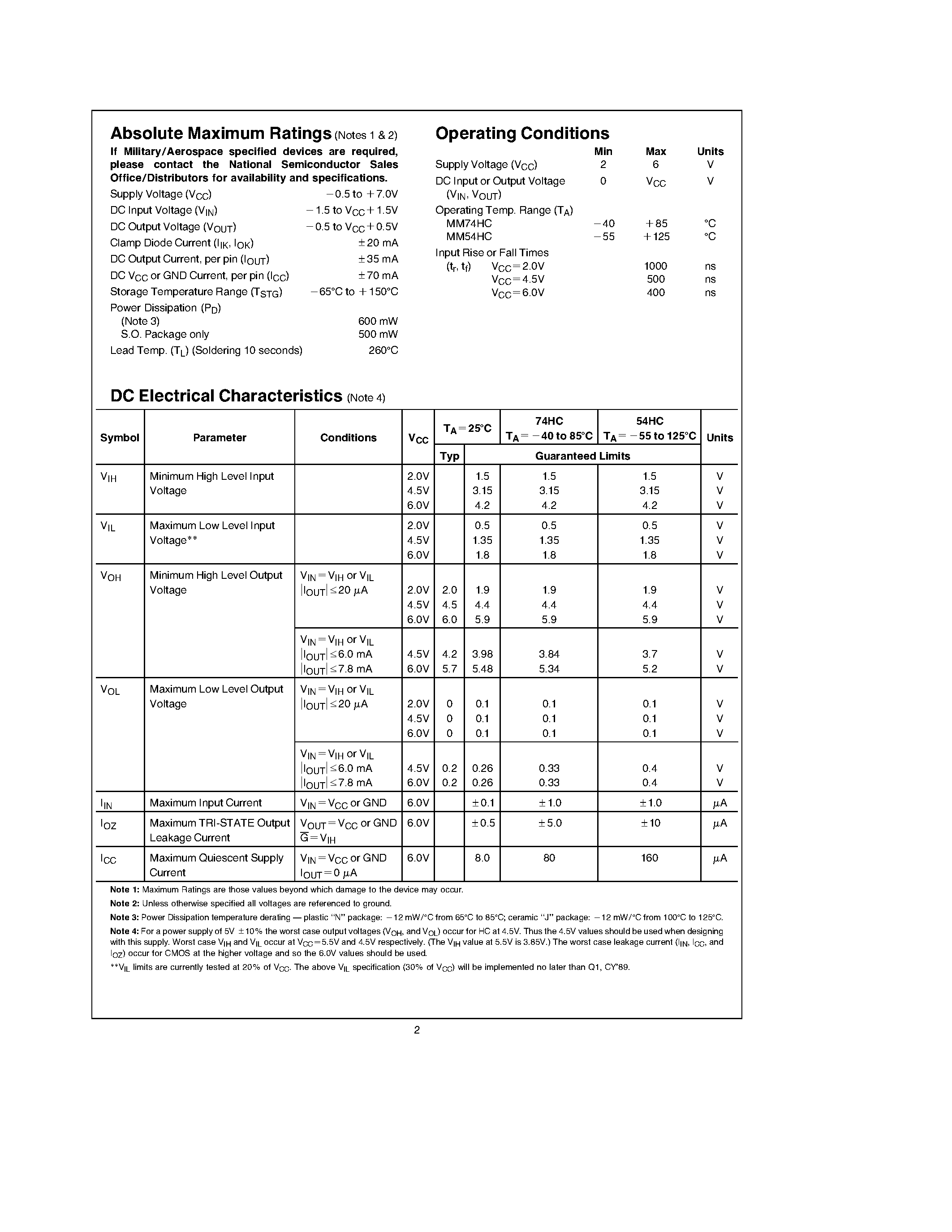 Datasheet MM54HC365 - Hex TRI-STATE Buffer Inverting Hex TRI-STATE Buffer Hex TRI-STATE Buffer Inverting Hex TRI-STATE Buffer page 2