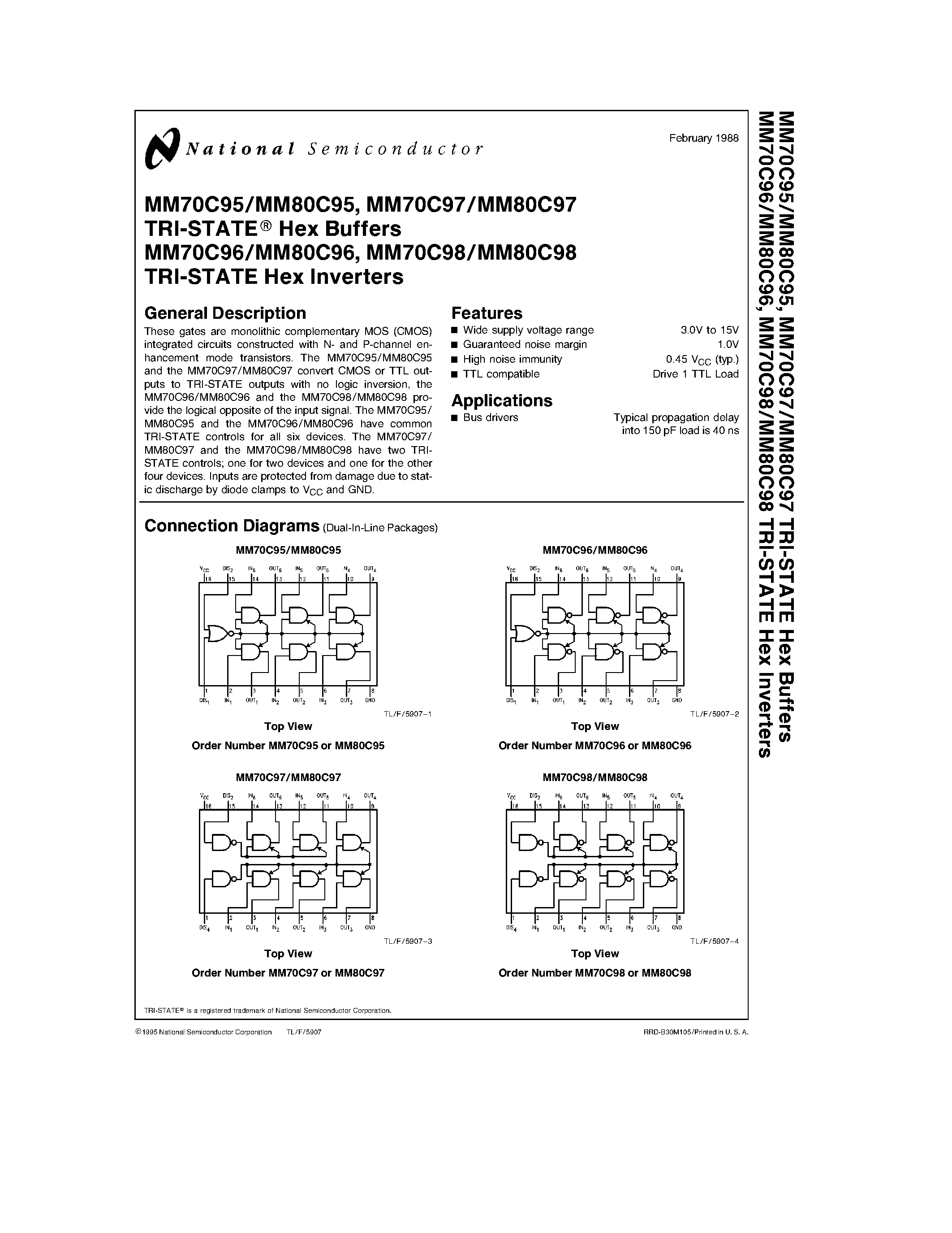 Datasheet MM70C97 - TRI-STATE Hex Inverters / Buffers page 1