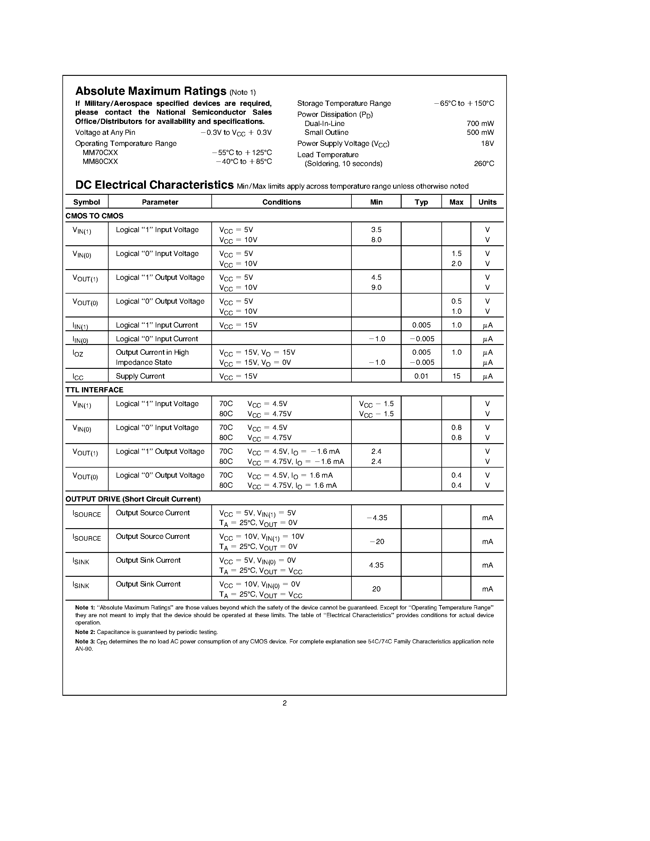 Datasheet MM70C97 - TRI-STATE Hex Inverters / Buffers page 2