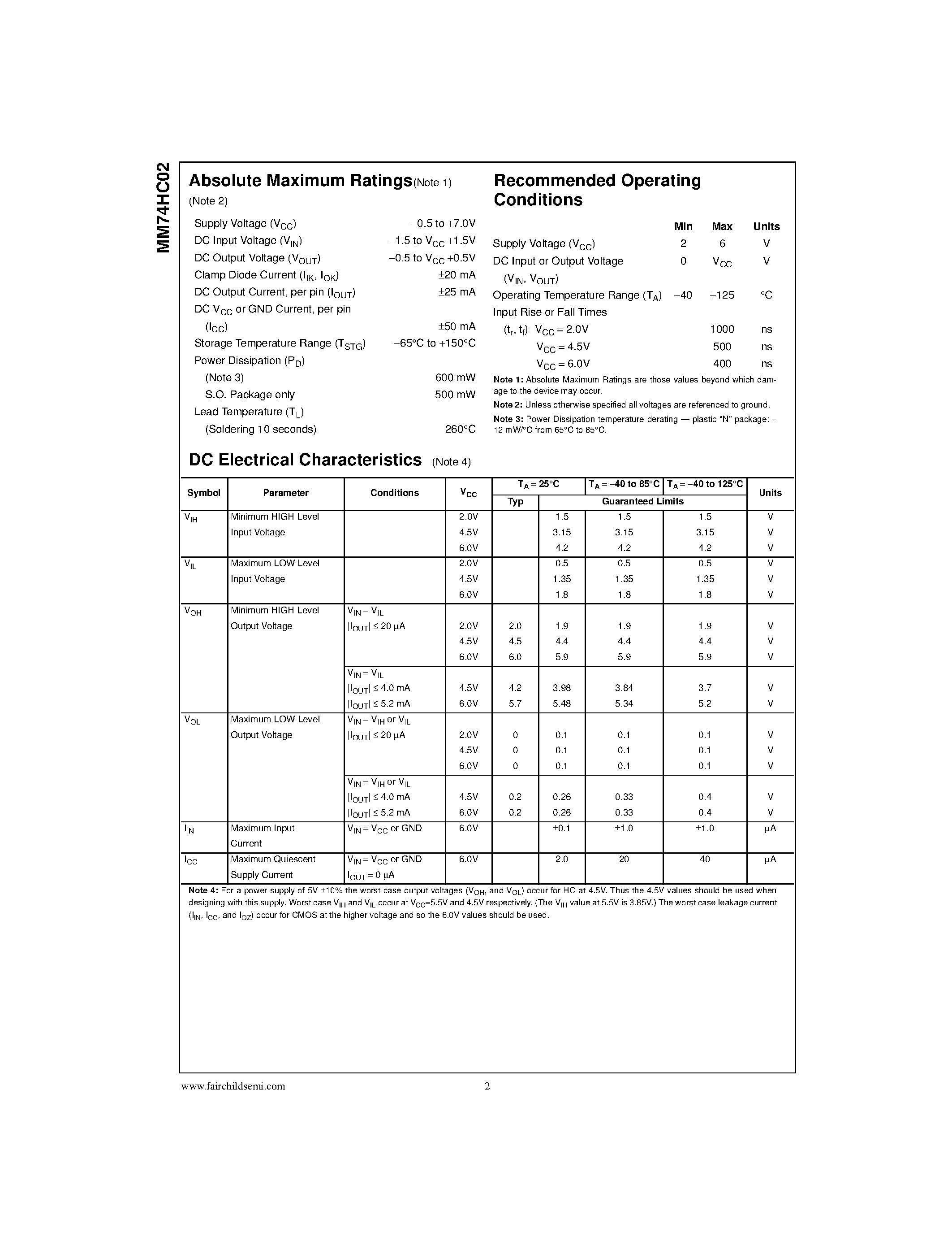 Datasheet MM74HC02SJ - Quad 2-Input NOR Gate page 2