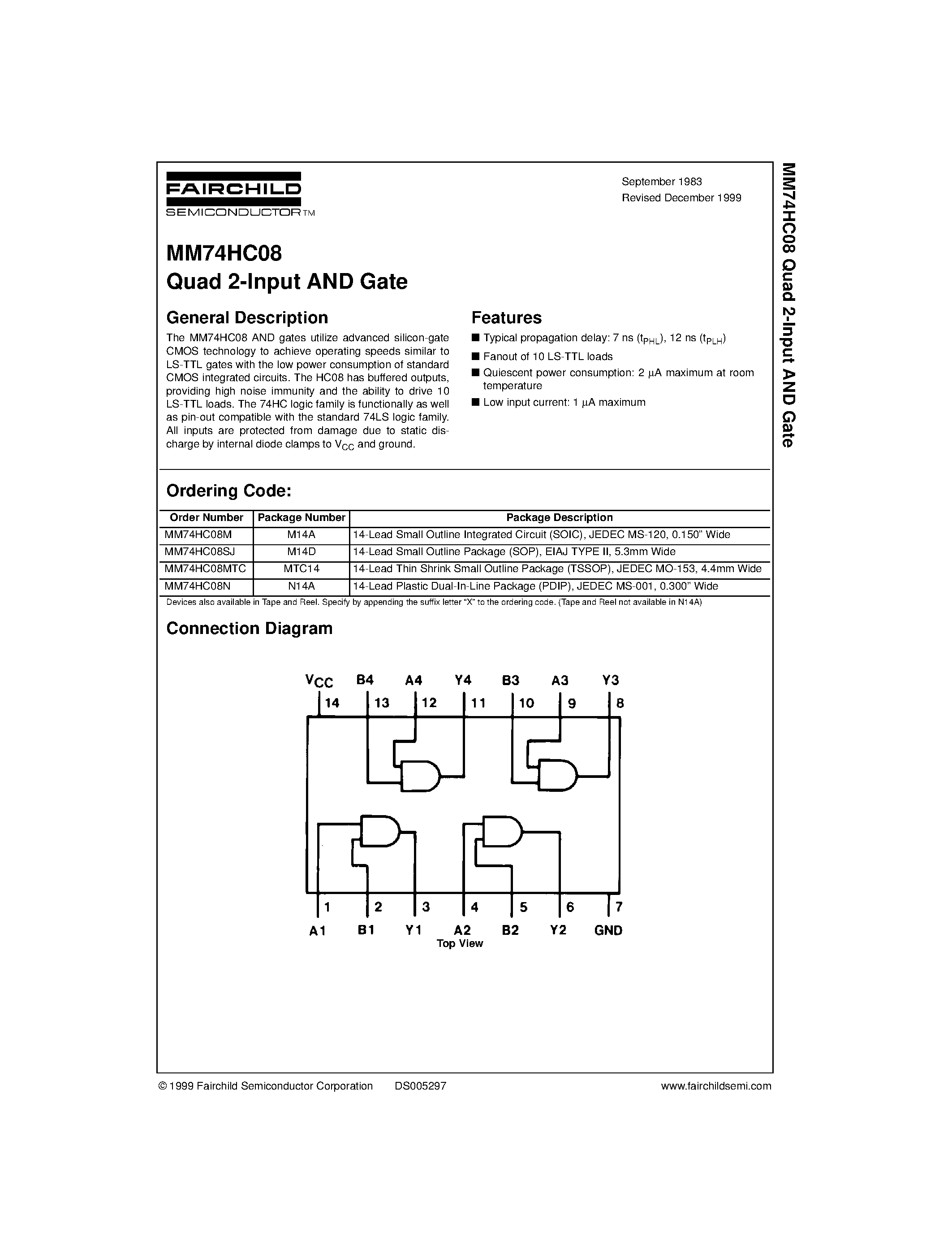 Даташит на микросхему MM74HC08N страница 1 Даташит MM74HC08N - Quad 2-Input AND Gate страница 1