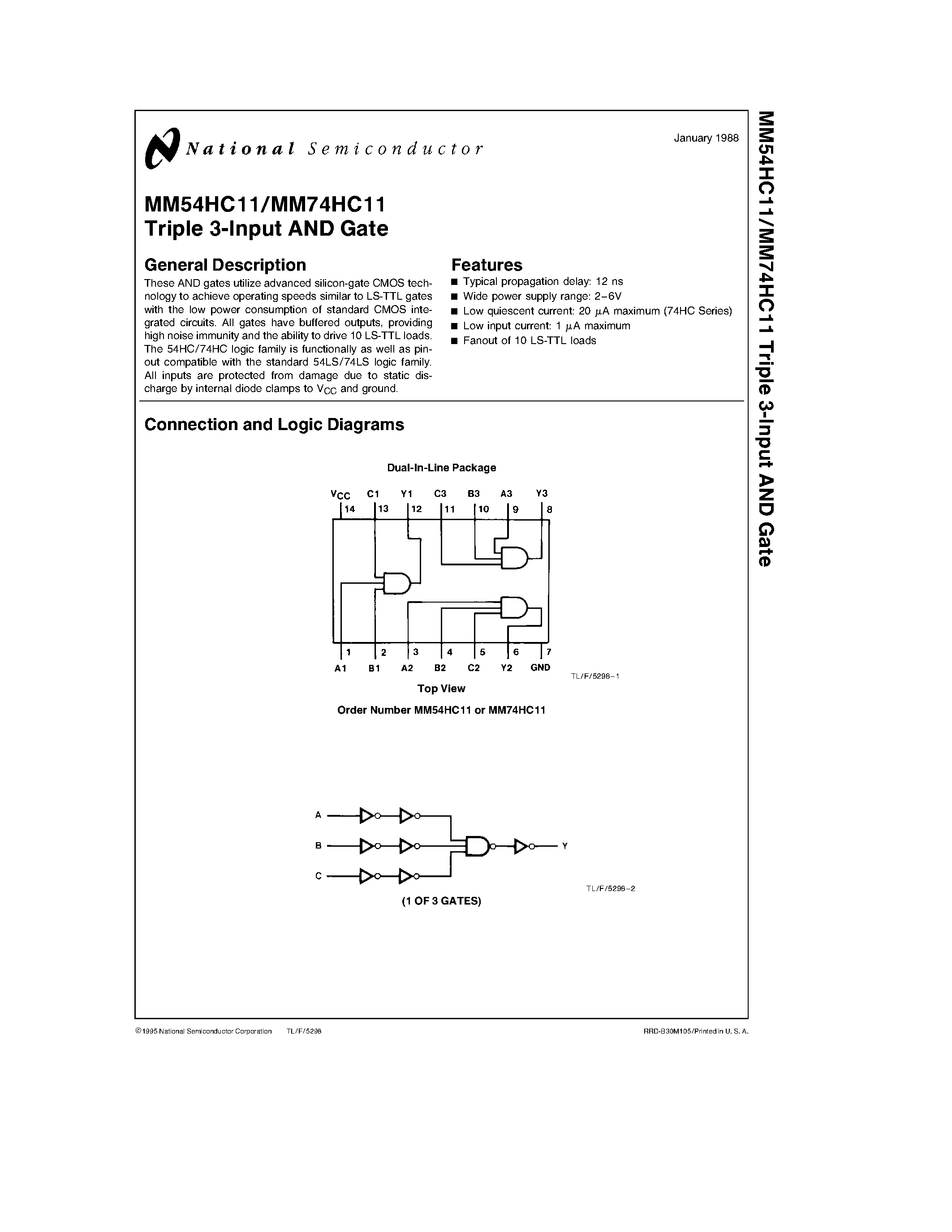 Datasheet MM74HC11J - Triple 3-Input AND Gate page 1