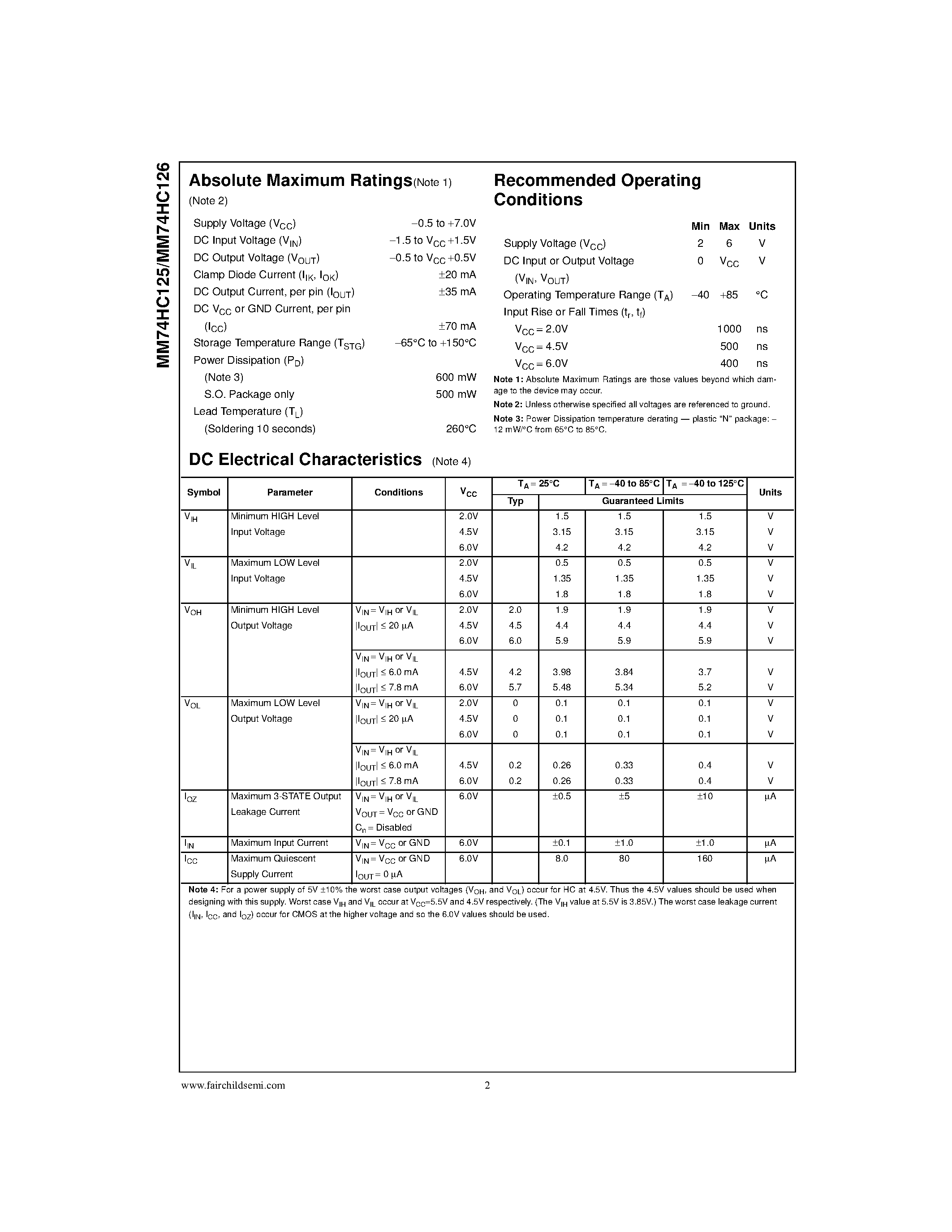 Datasheet MM74HC125N - 3-STATE Quad Buffers page 2
