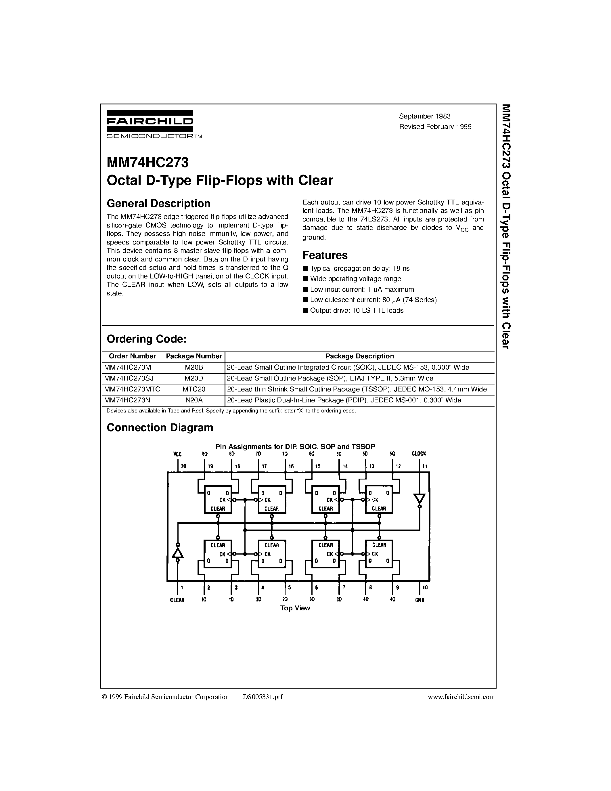 Даташит MM74HC273M - Octal D-Type Flip-Flops with Clear страница 1