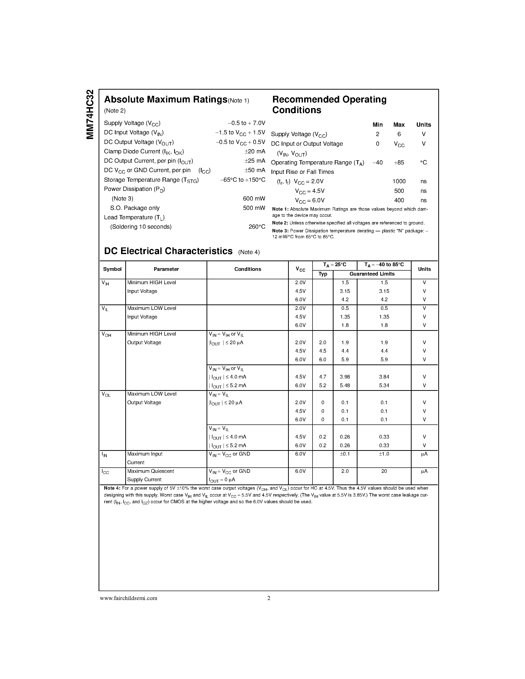 Datasheet MM74HC32MTC - Quad 2-Input OR Gate page 2