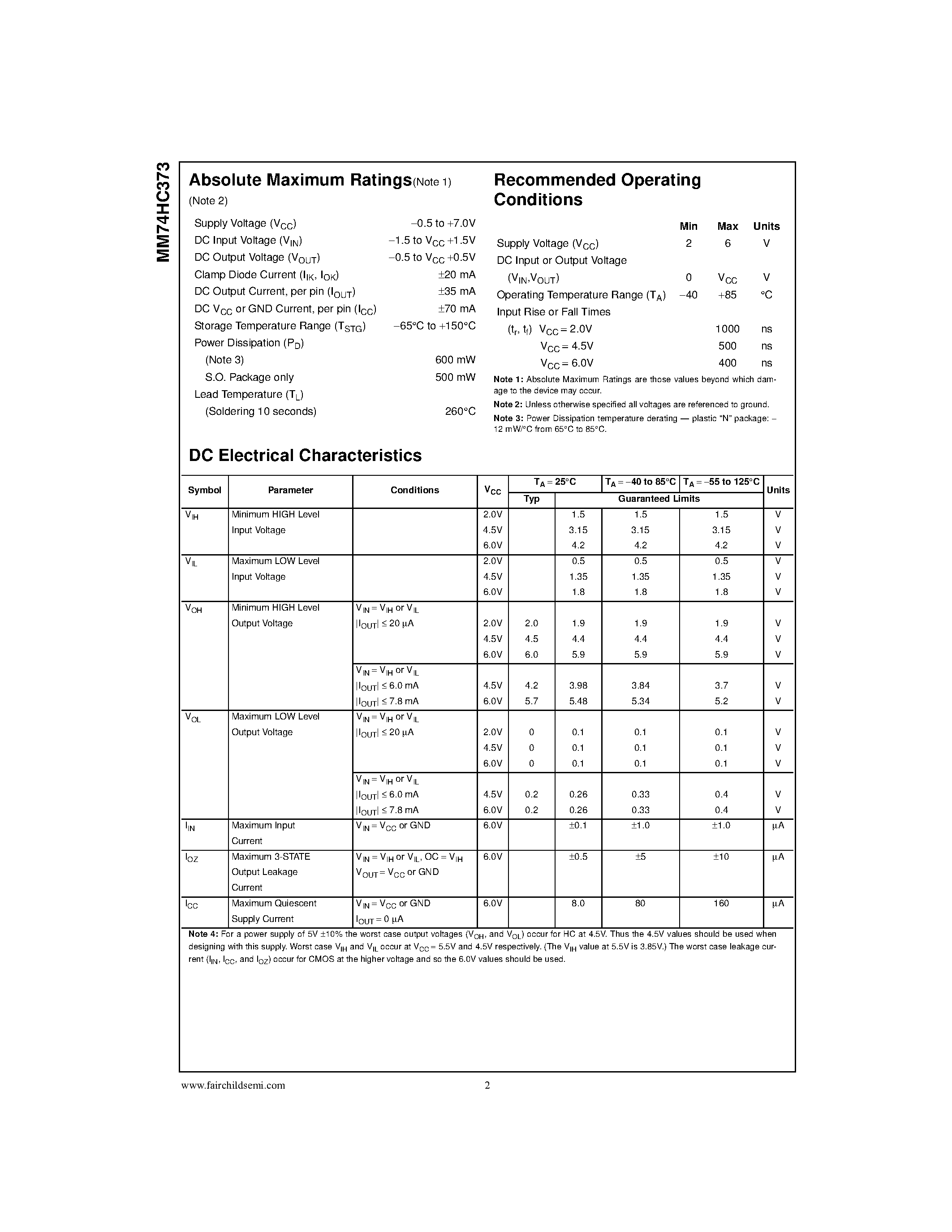 Datasheet MM74HC373MTC - 3-STATE Octal D-Type Latch page 2