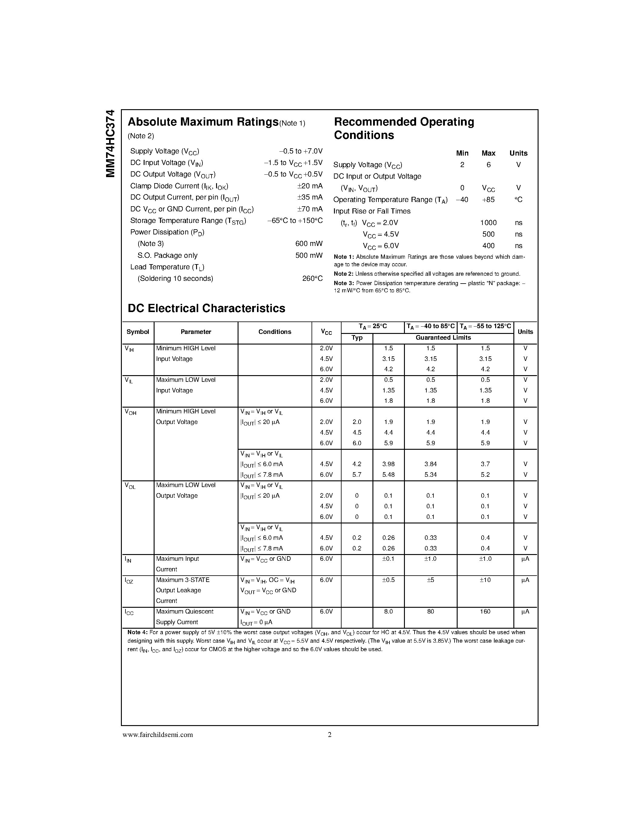 Datasheet MM74HC374 - 3-STATE Octal D-Type Flip-Flop page 2