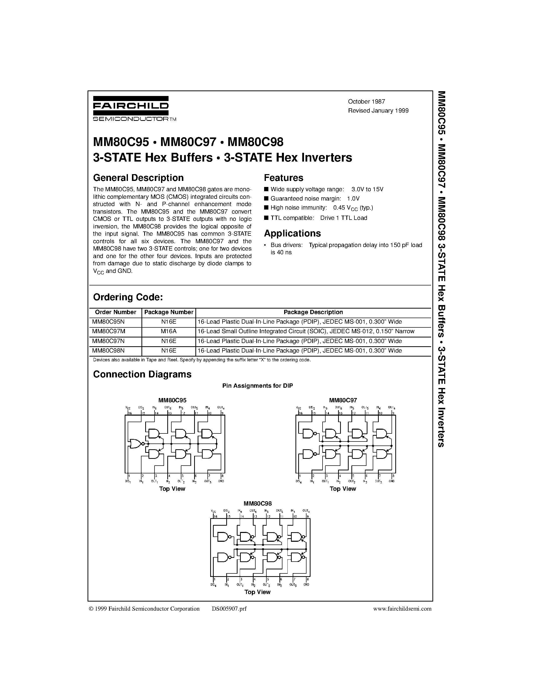 Datasheet MM80C95 - 3-STATE Hex Buffers 3-STATE Hex Inverters page 1