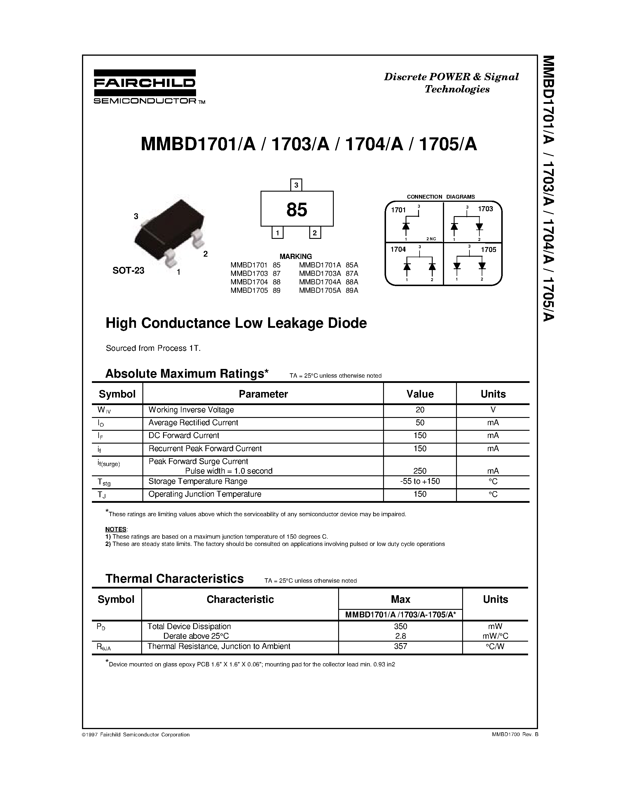 Datasheet MMBD1703 page 1 Datasheet MMBD1703 - High Conductance Low Leakage Diode page 1