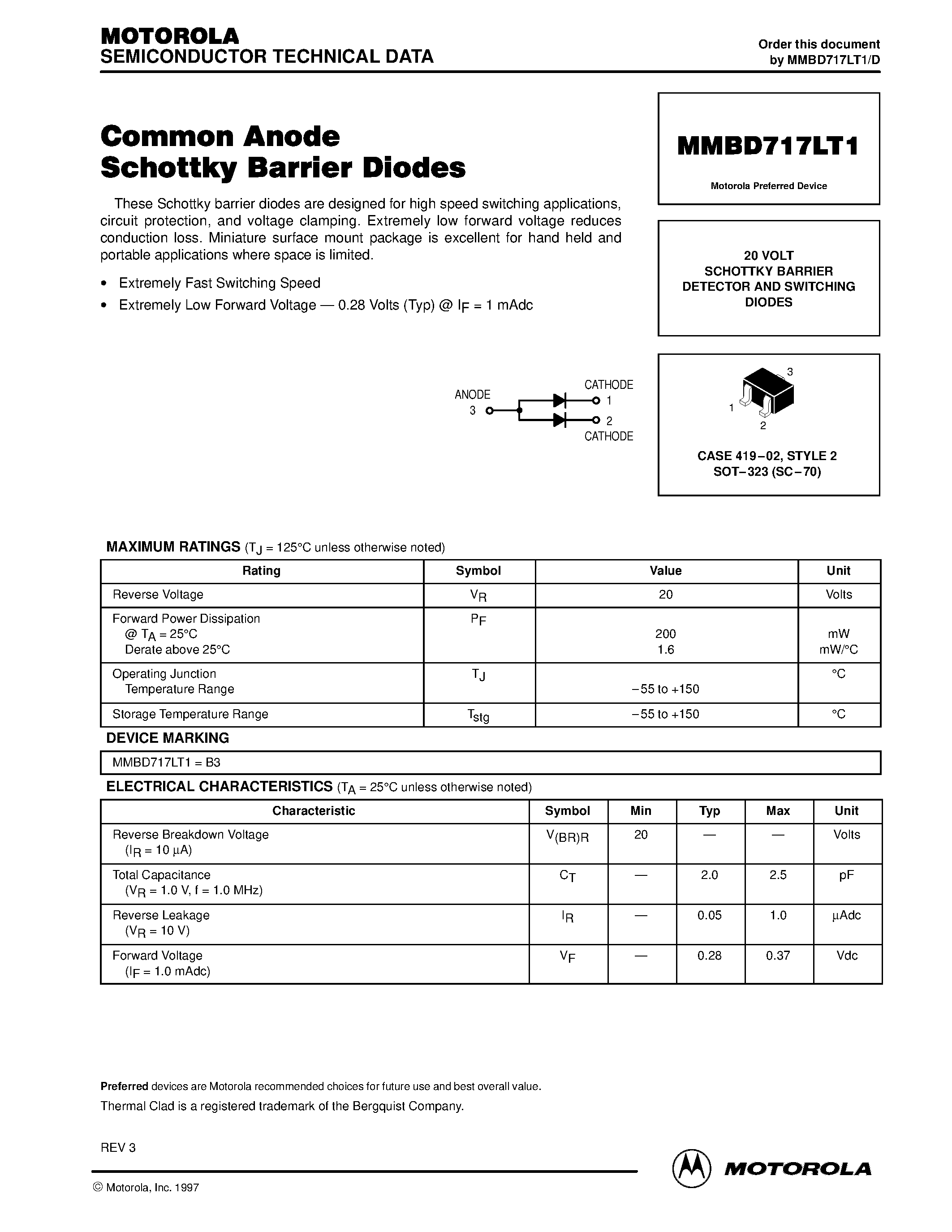 Datasheet MMBD717 - Common Anode Schottky Barrier Diodes page 1