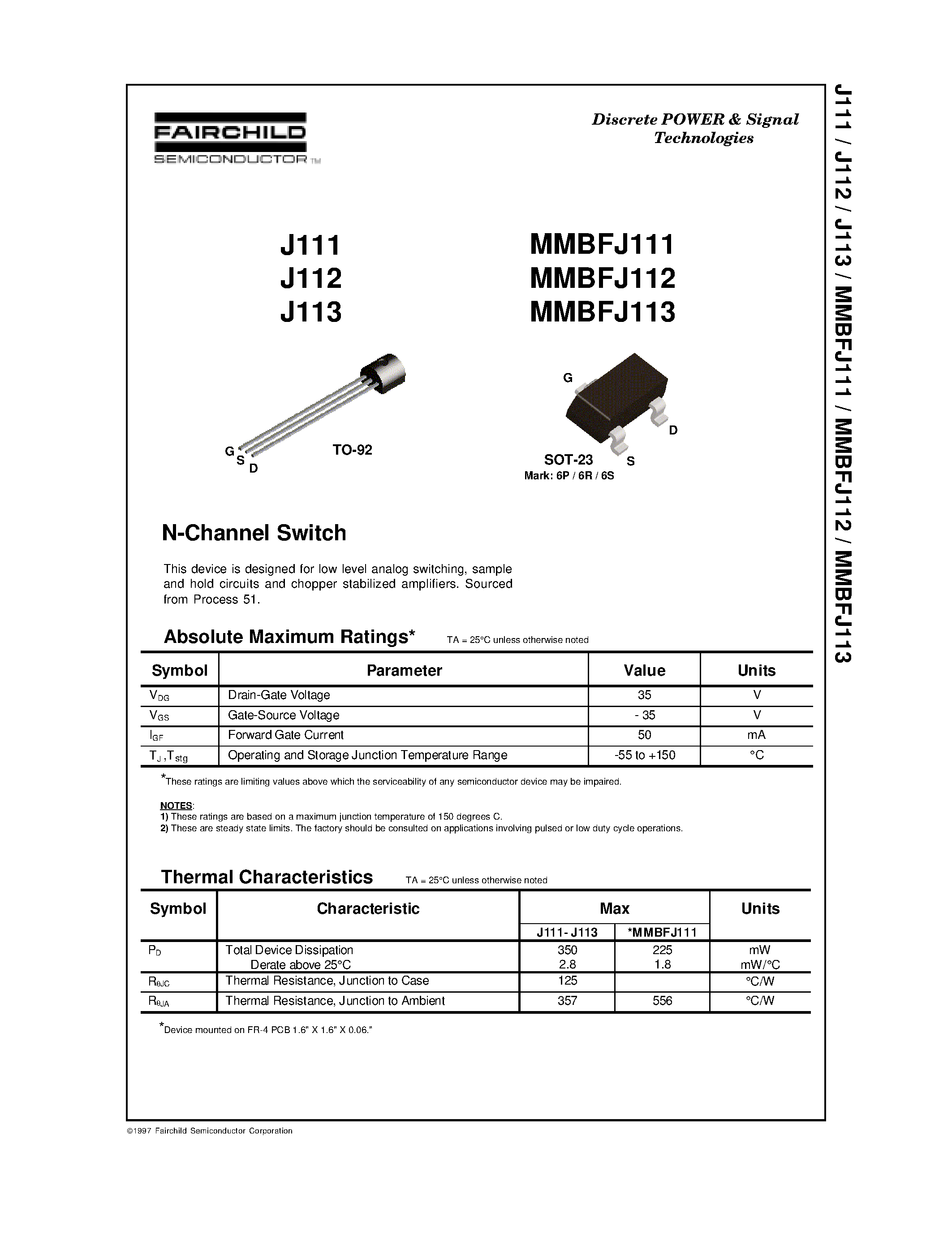 Datasheet MMBFJ111 - N-Channel Switch page 1