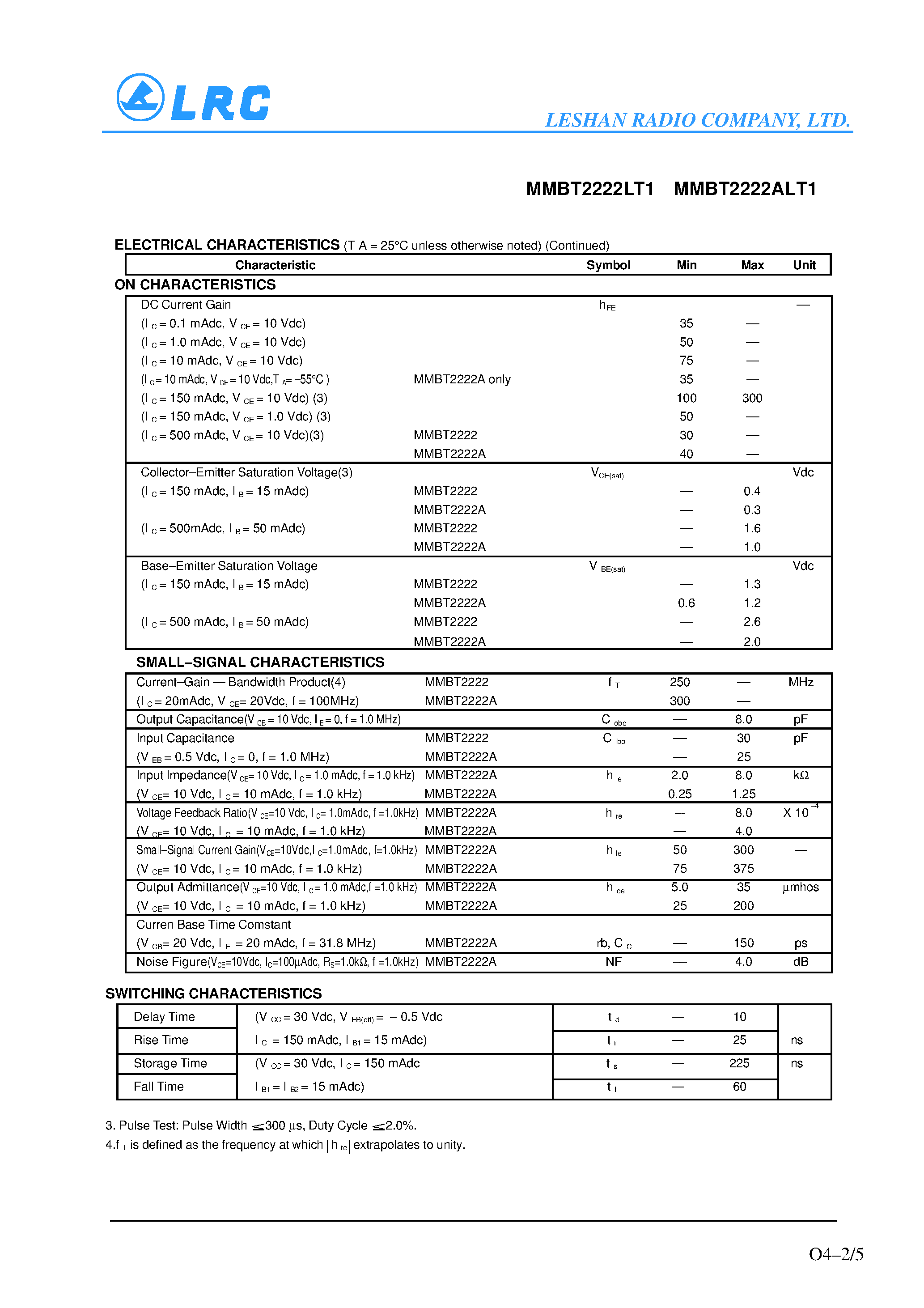Даташит MMBT2222ALT1 - General Purpose Transistors(NPN Silicon) страница 2