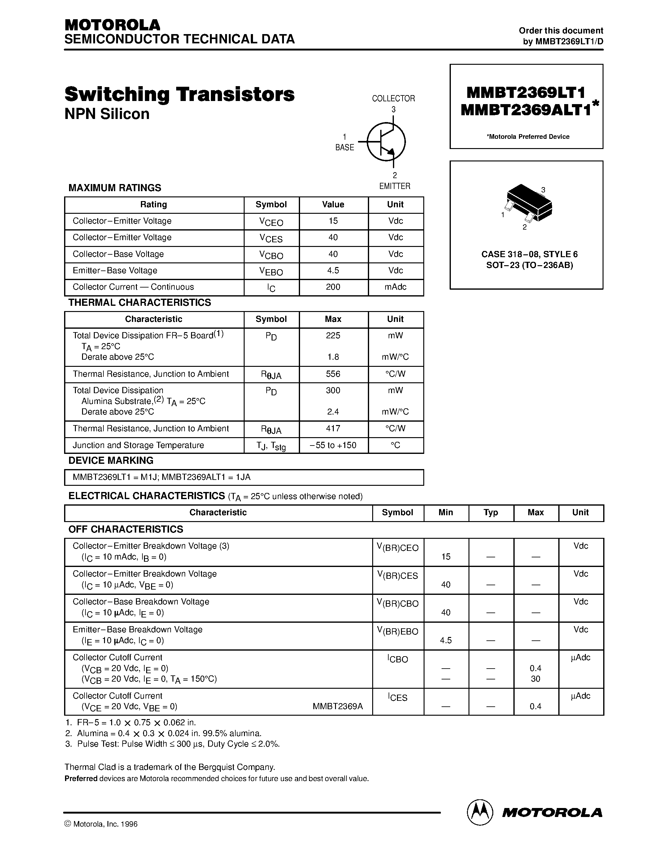 Datasheet MMBT2369L page 1 Datasheet MMBT2369L - Switcing Transistors page 1