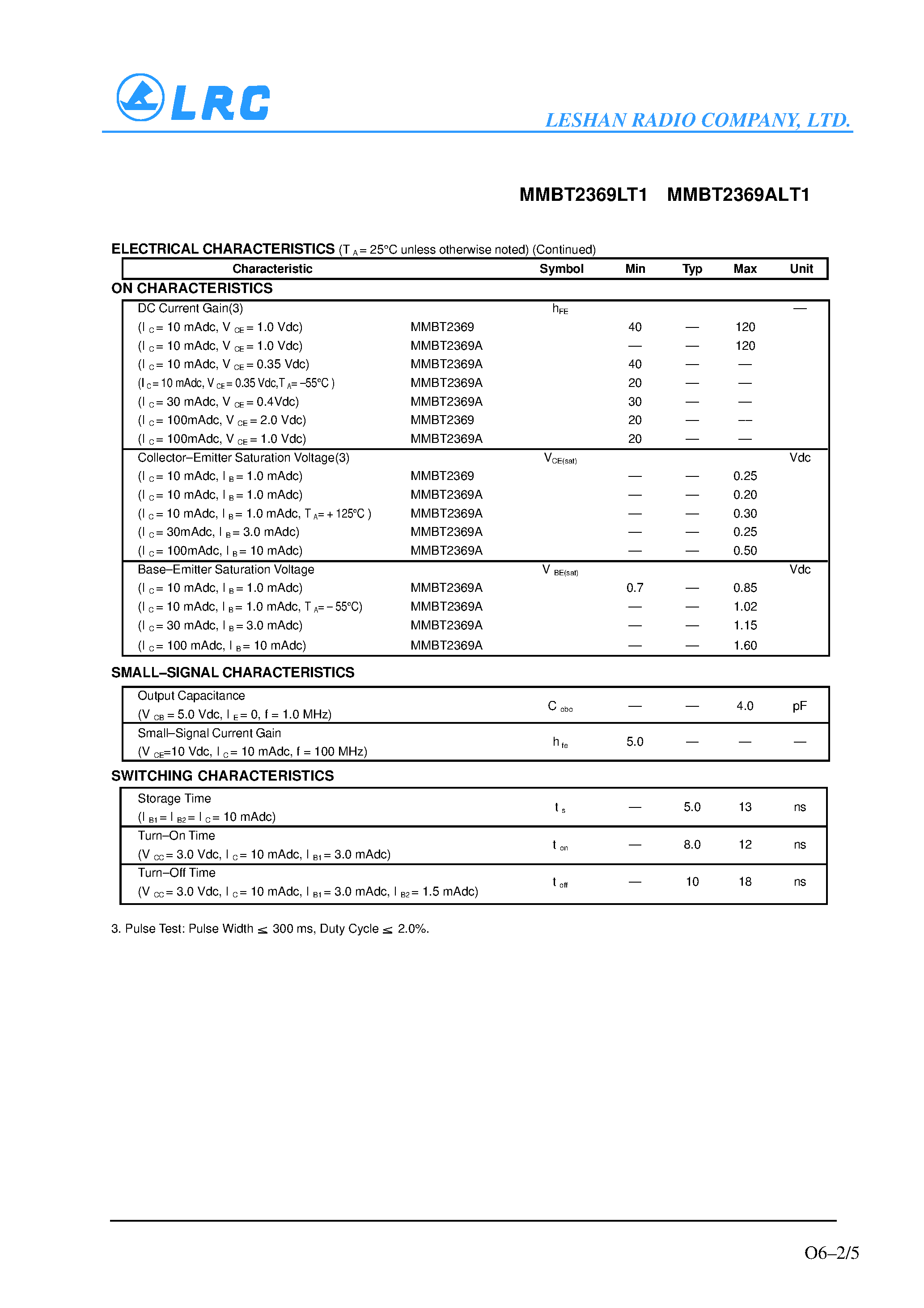 Datasheet MMBT2369LT1 page 2 Datasheet MMBT2369LT1 - Switching Transistors(NPN Silicon) page 2