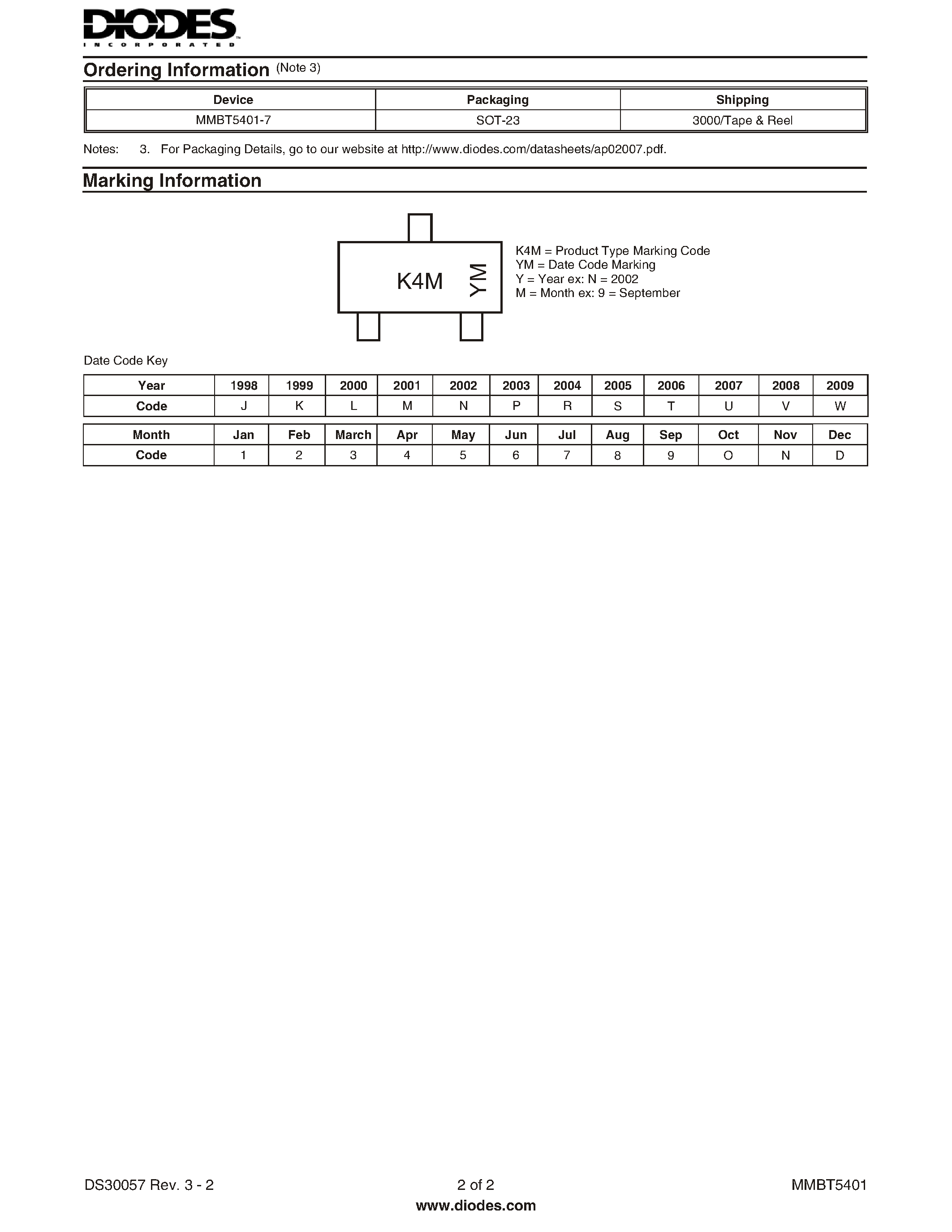 Даташит MMBT5401-7 - PNP SMALL SIGNAL SURFACE MOUNT TRANSISTOR страница 2