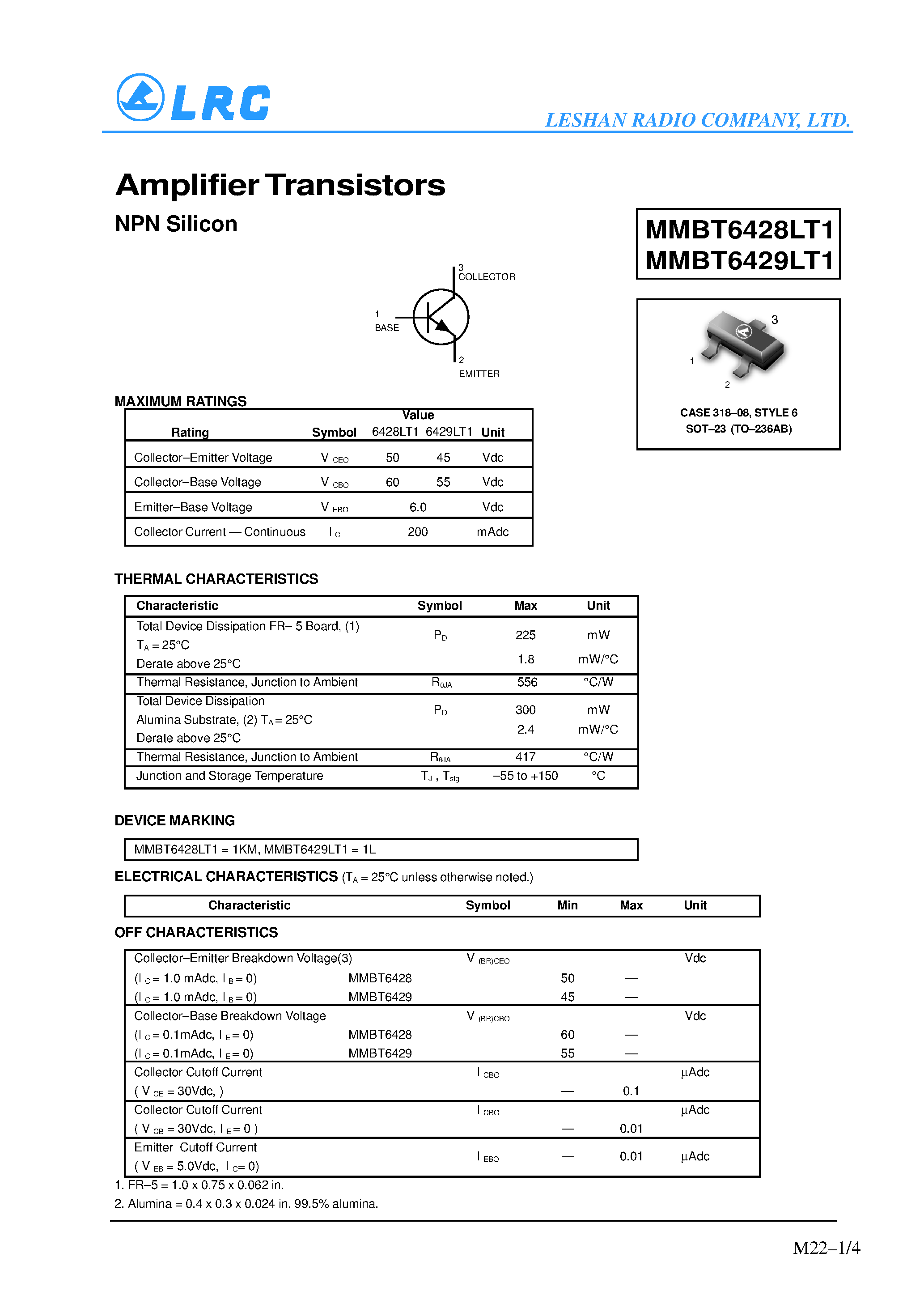Datasheet MMBT6429LT1 page 1 Datasheet MMBT6429LT1 - Amplifier Transistors(NPN Silicon) page 1