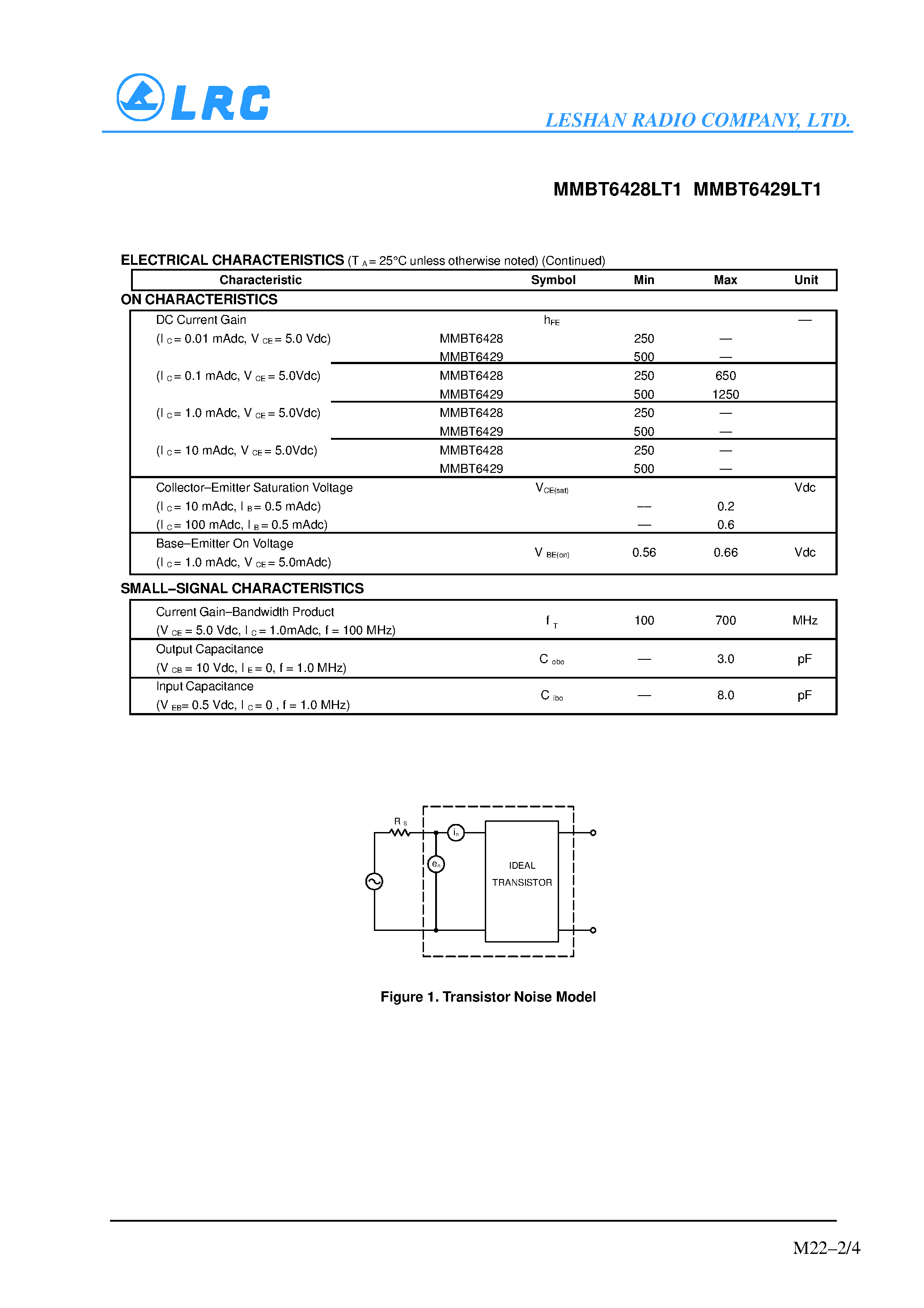 Datasheet MMBT6429LT1 page 2 Datasheet MMBT6429LT1 - Amplifier Transistors(NPN Silicon) page 2