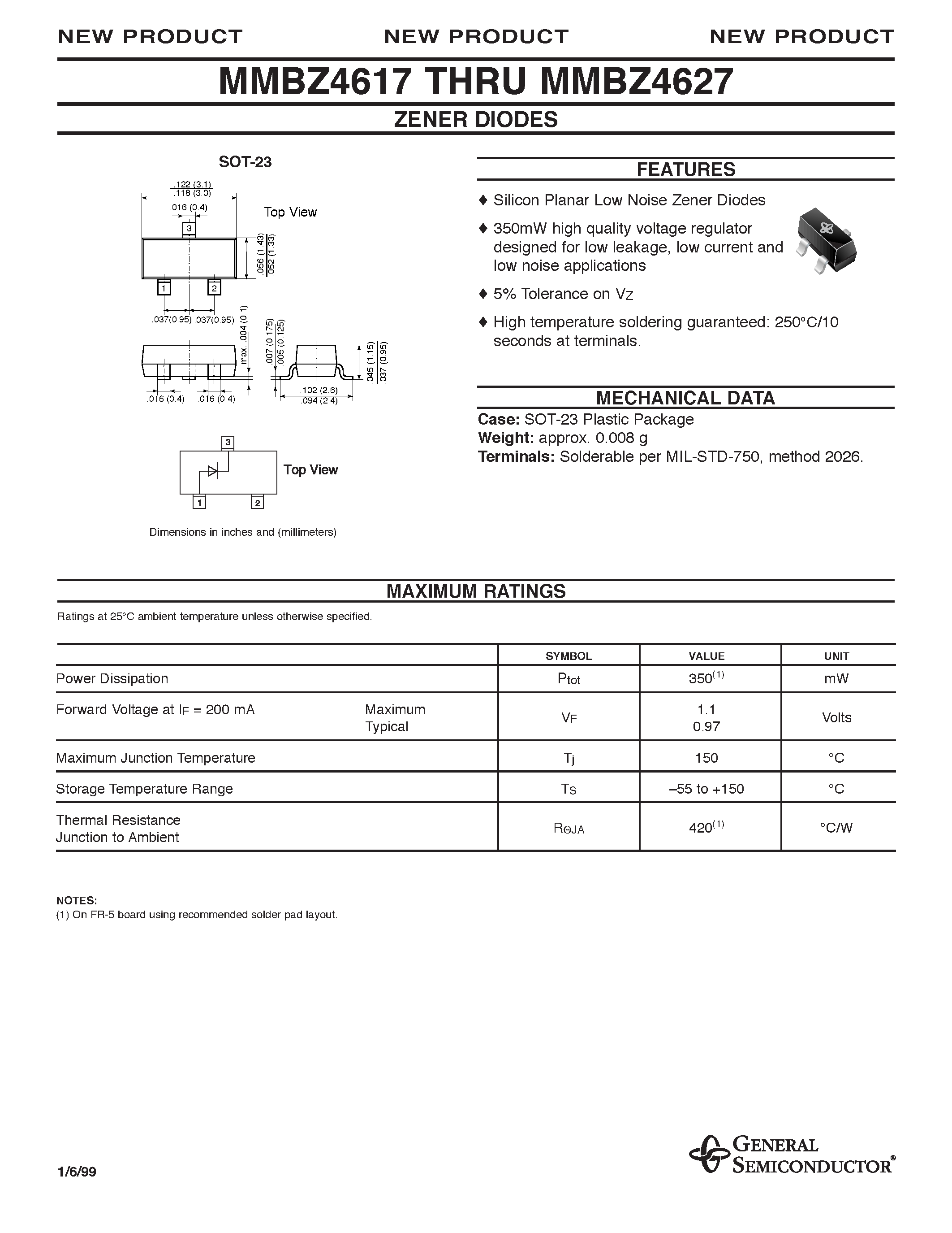 Даташит на микросхему MMBZ4617 страница 1 Даташит MMBZ4617 - ZENER DIODES страница 1