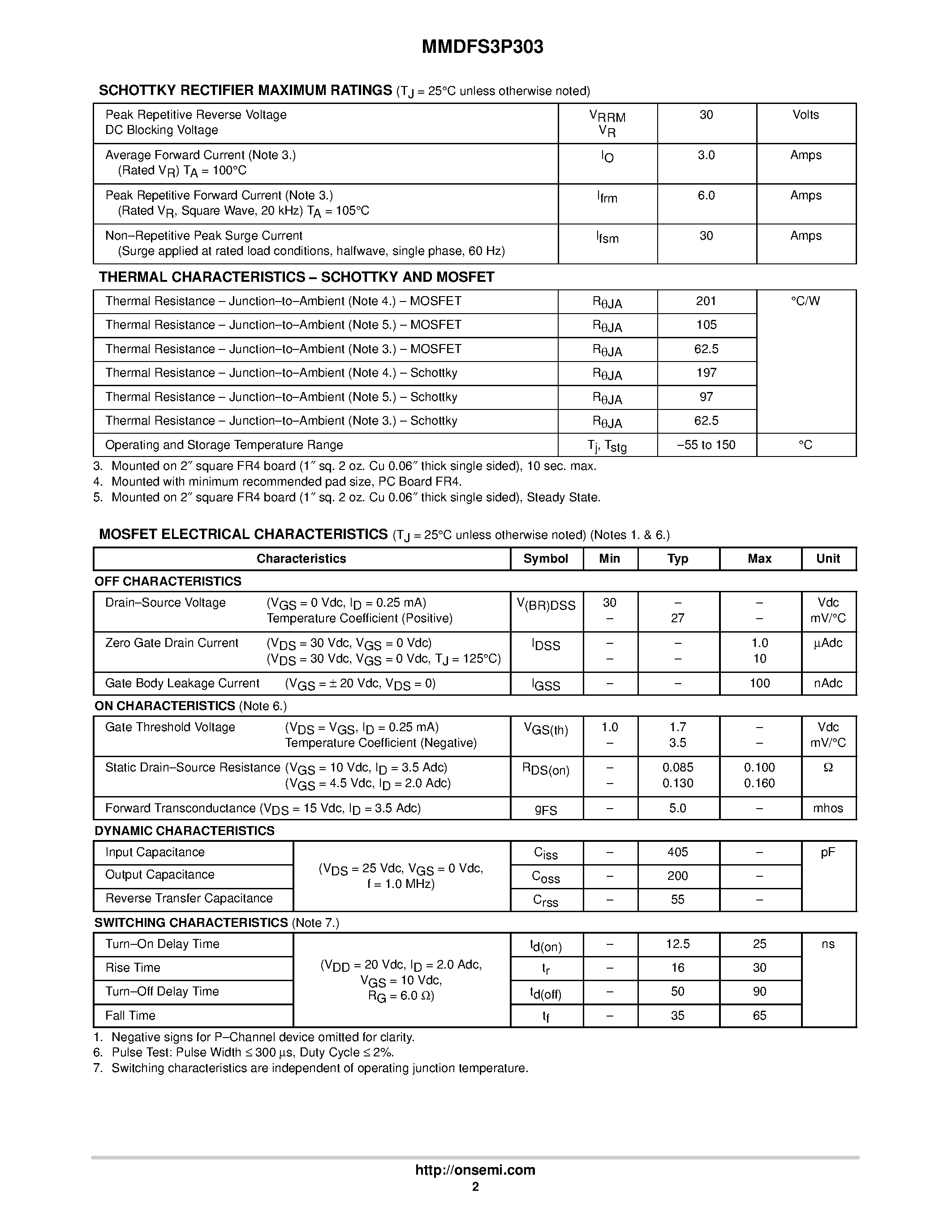 Datasheet MMDFS3P303R2 - Power MOSFET 3 Amps / 30 Volts page 2