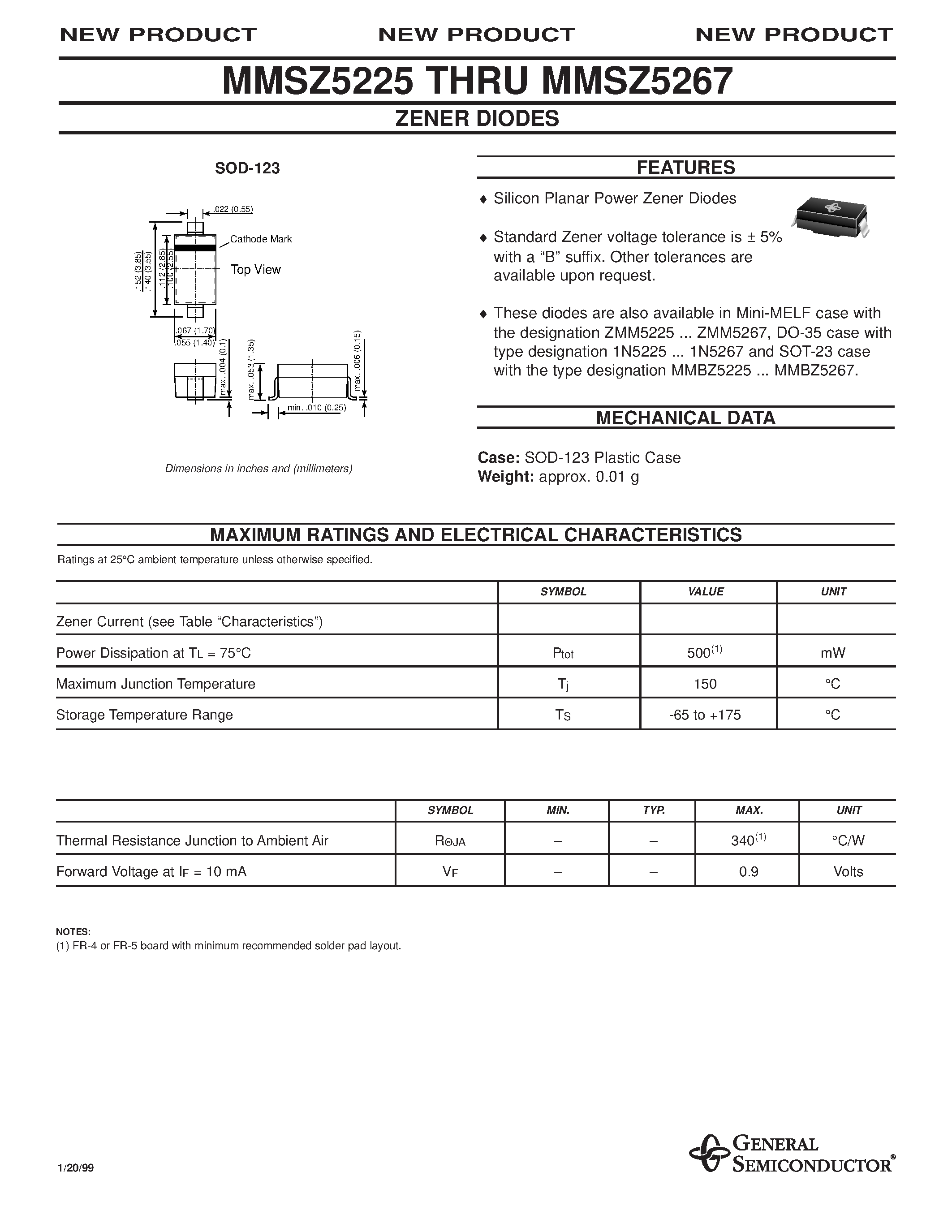Даташит на микросхему MMSZ5266 страница 1 Даташит MMSZ5266 - ZENER DIODES страница 1