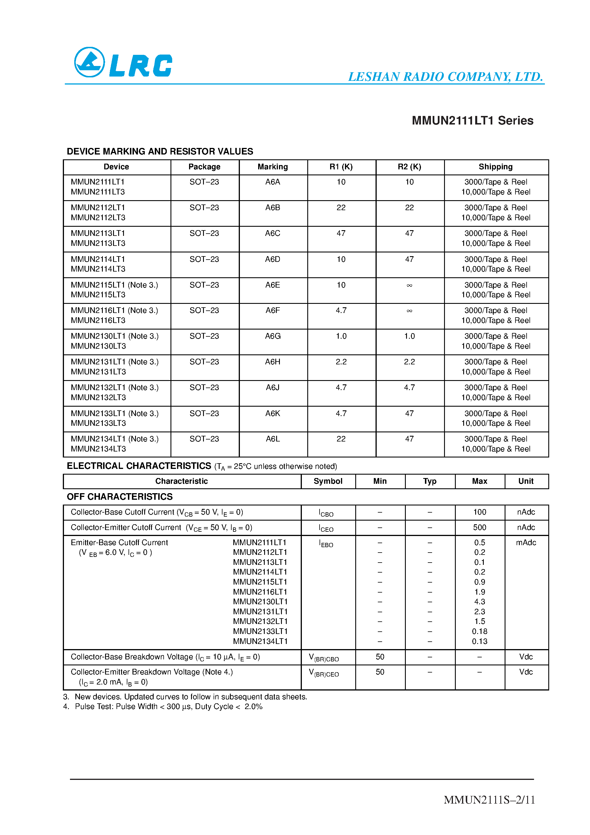Datasheet MMUN2114LT3 page 2 Datasheet MMUN2114LT3 - Bias Resistor Transistors page 2