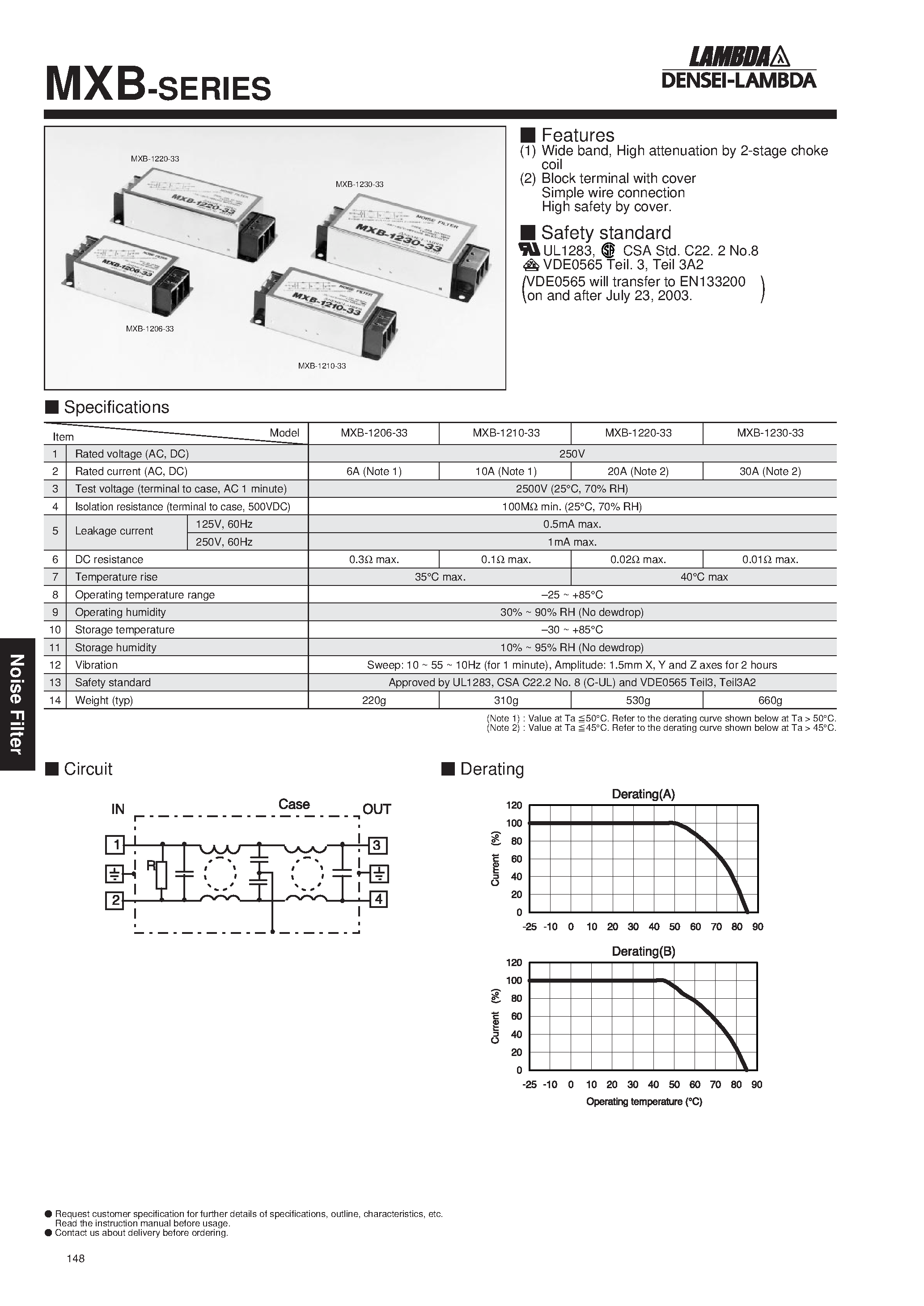 Datasheet MXB-1220-33 - Wide band / High attenuation by 2-stage choke coil page 1