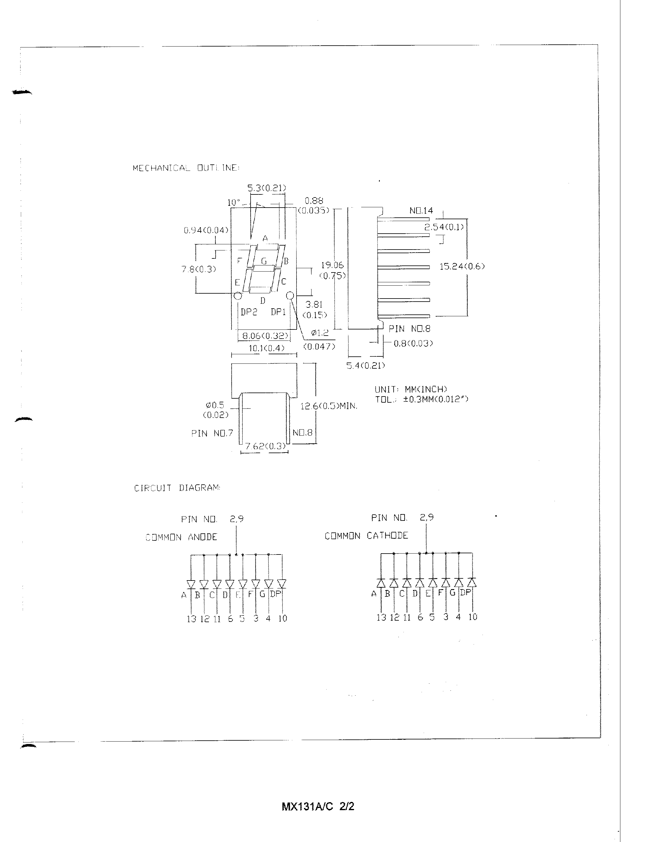 Datasheet MY131A-C - 0.3 SINGLE DIGIT NUMERIC DISPLAYS page 2
