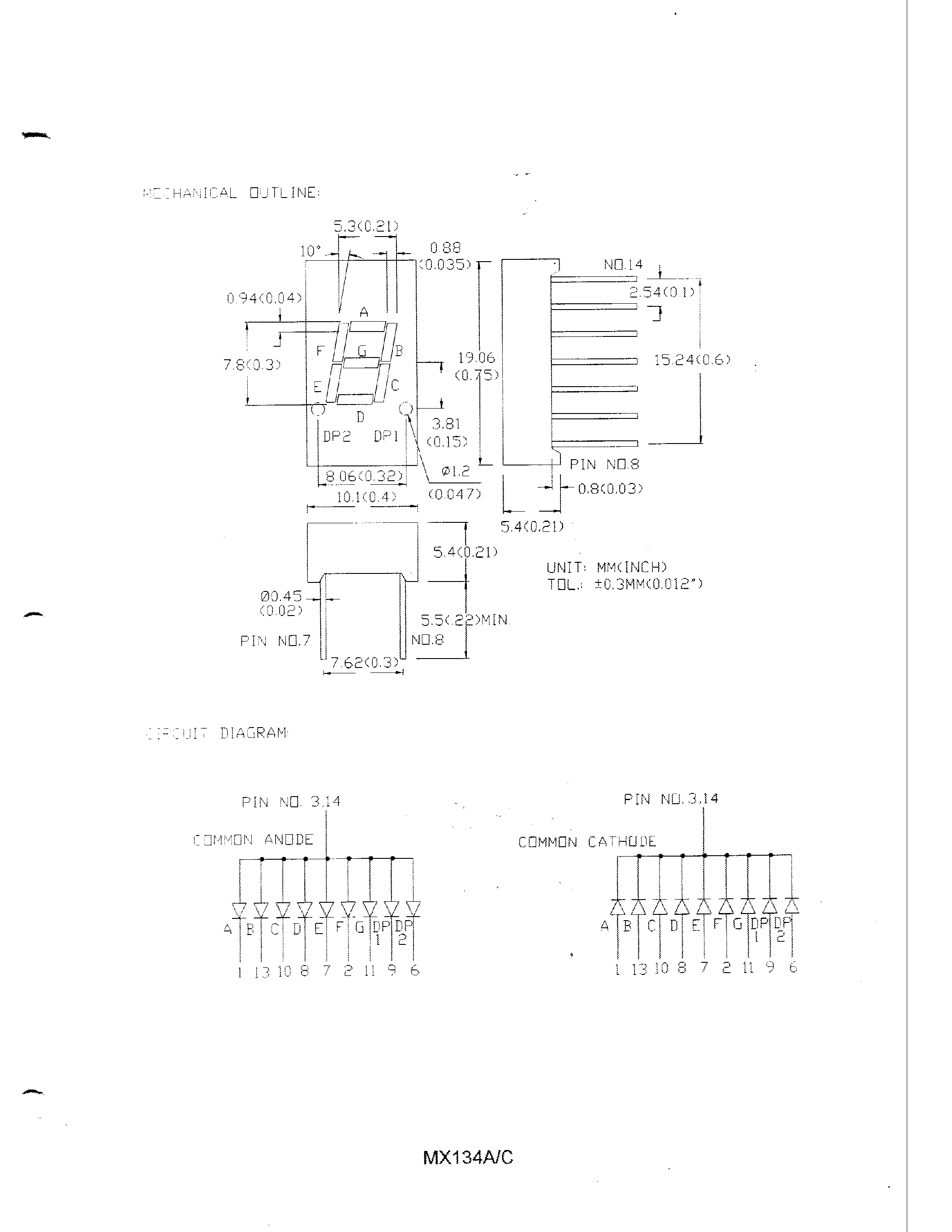 Datasheet MY134C - 0.3 SINGLE DIGIT NUMERIC DISPLAYS page 2