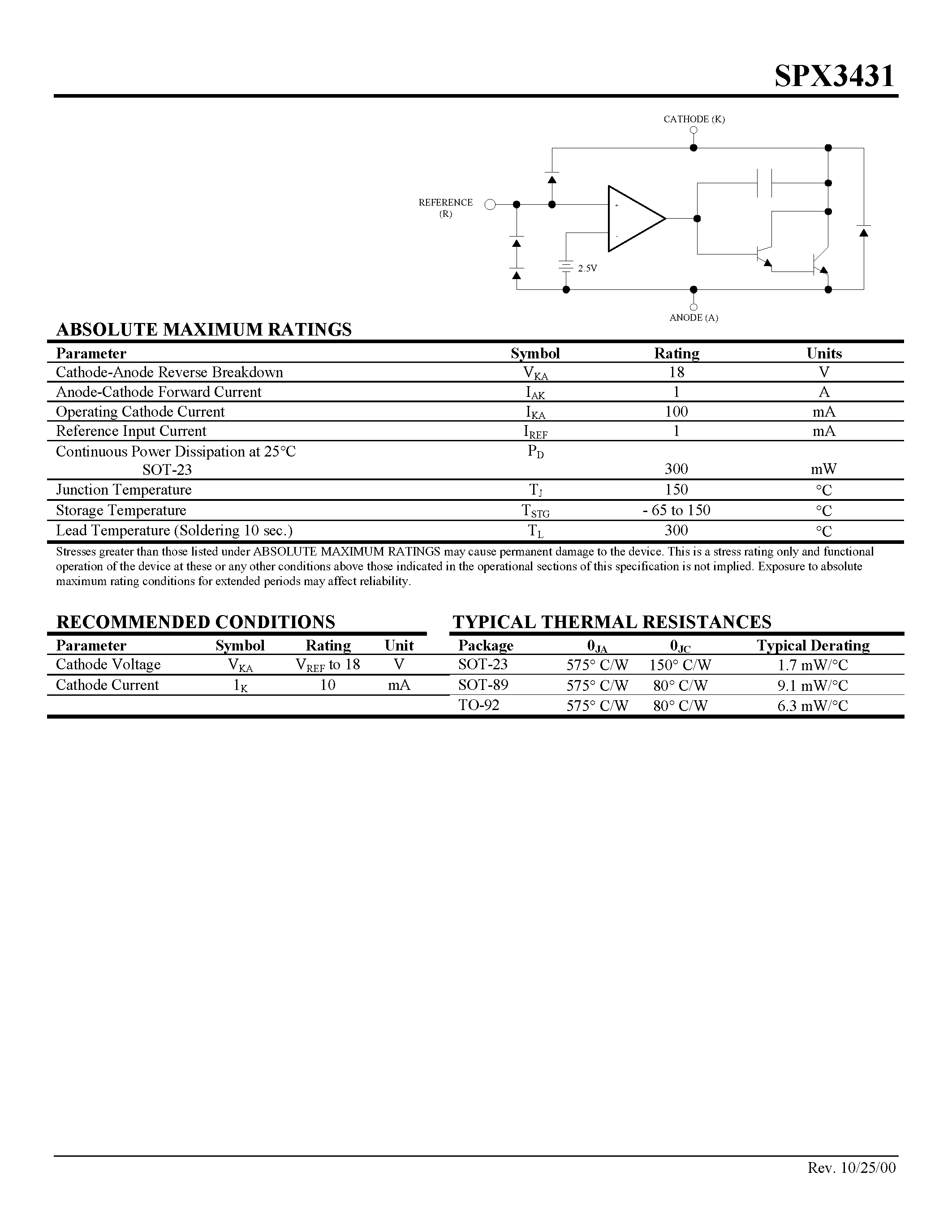 Datasheet SPX3431 - Micropower 2.5V Precision Adjustable Shunt Regulator page 2