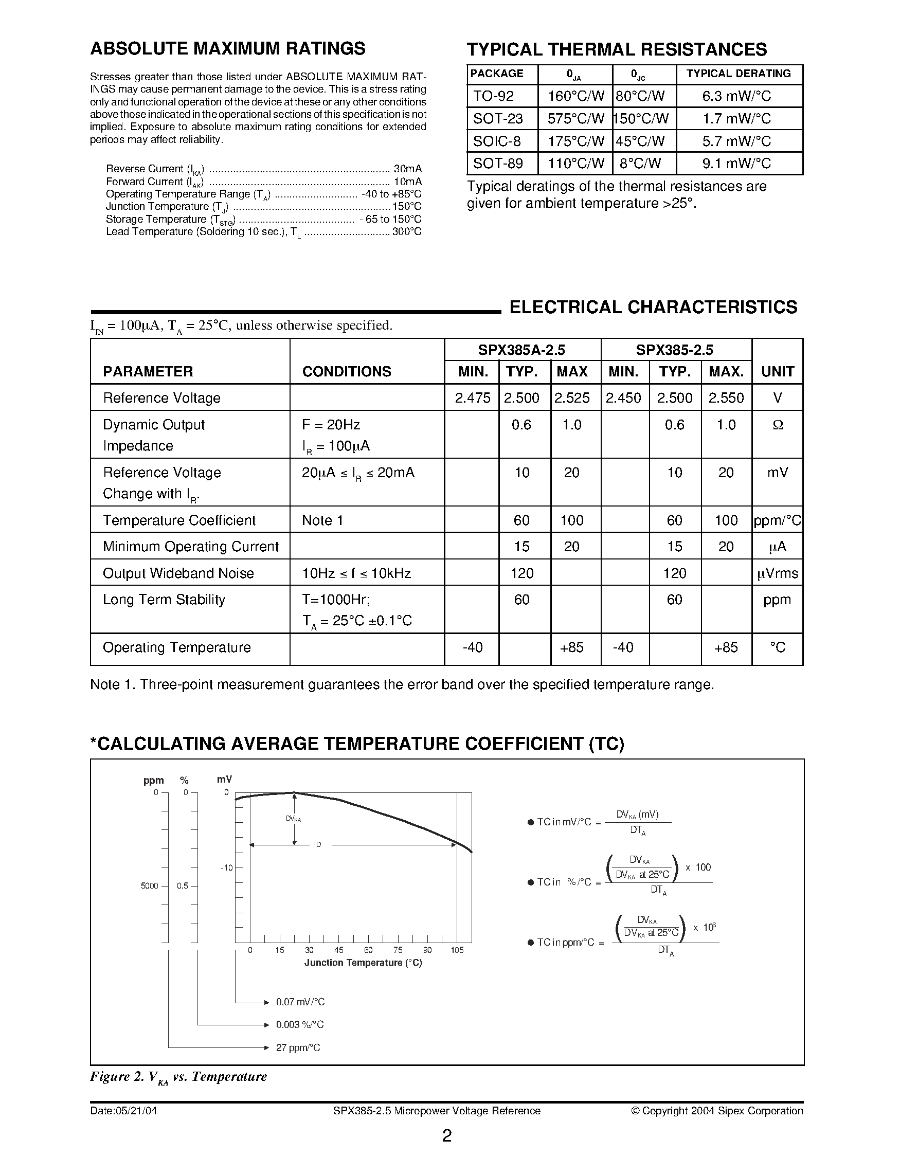 Datasheet SPX385M-2.5 - Micropower Voltage Reference page 2