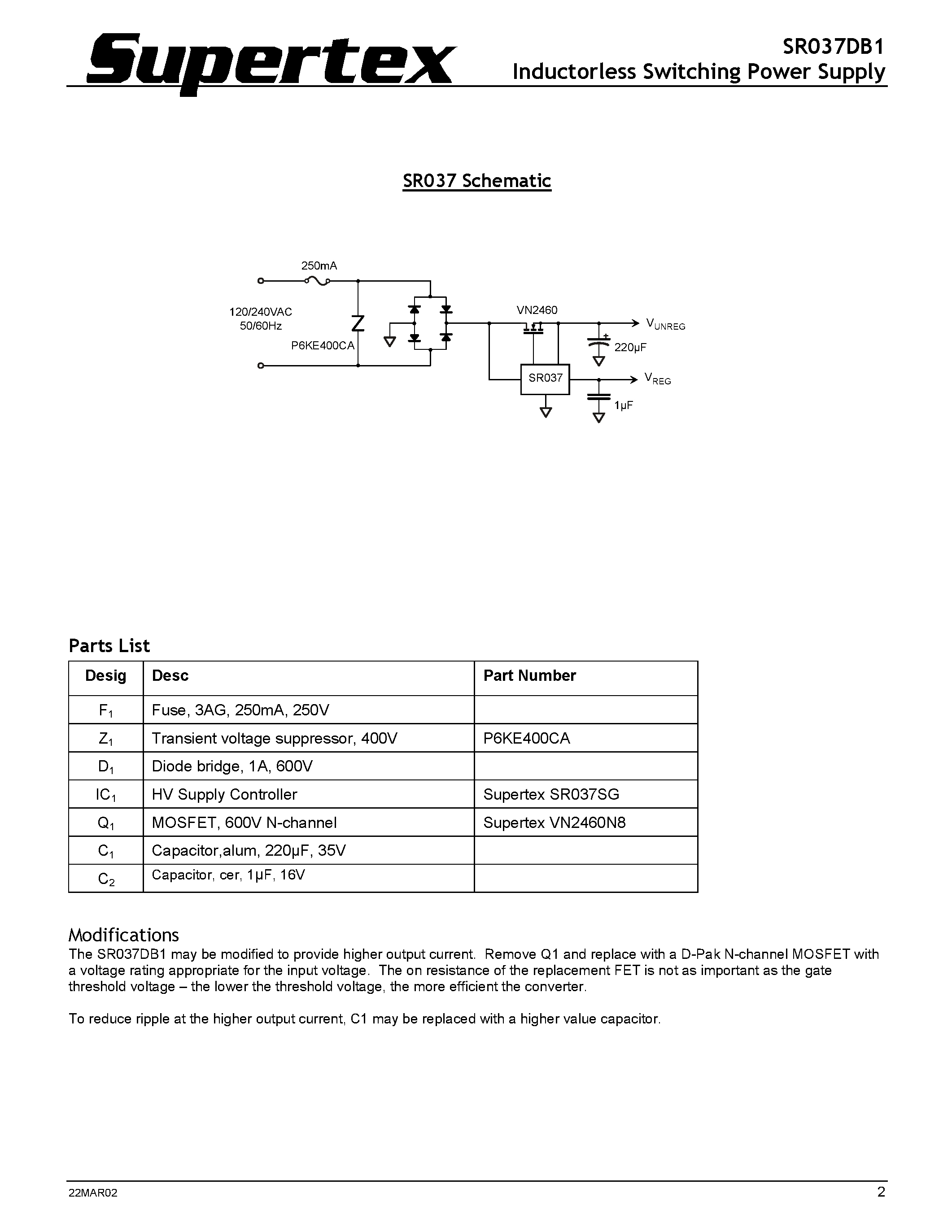 Datasheet SR037DB1 - Inductorless Switching Power Supply page 2